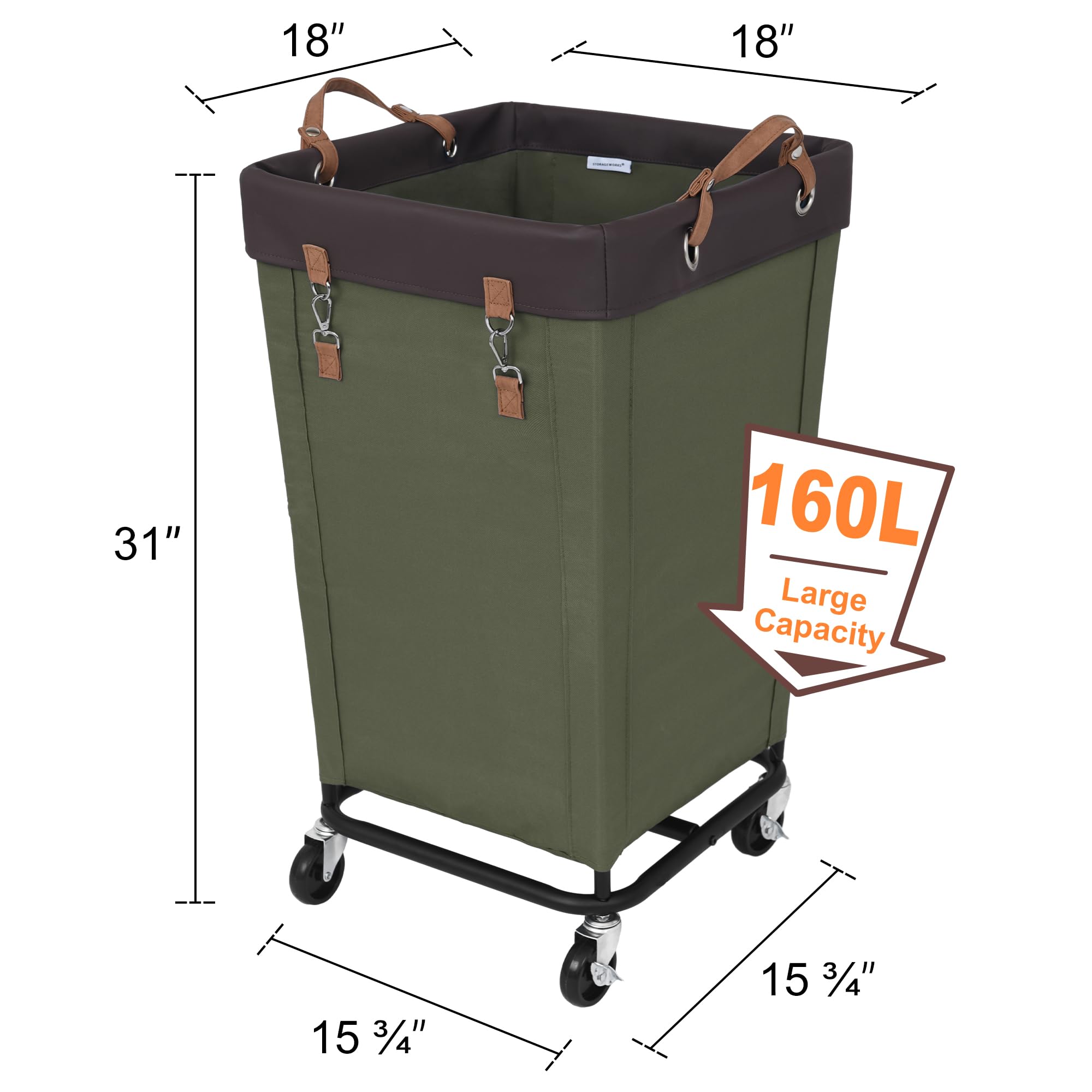 Storageworks Laundry Hamper With Wheels, 160L Large Hampers For Laundry Rolling Laundry Basket, Dirty Clothes Hamper For Hotel,