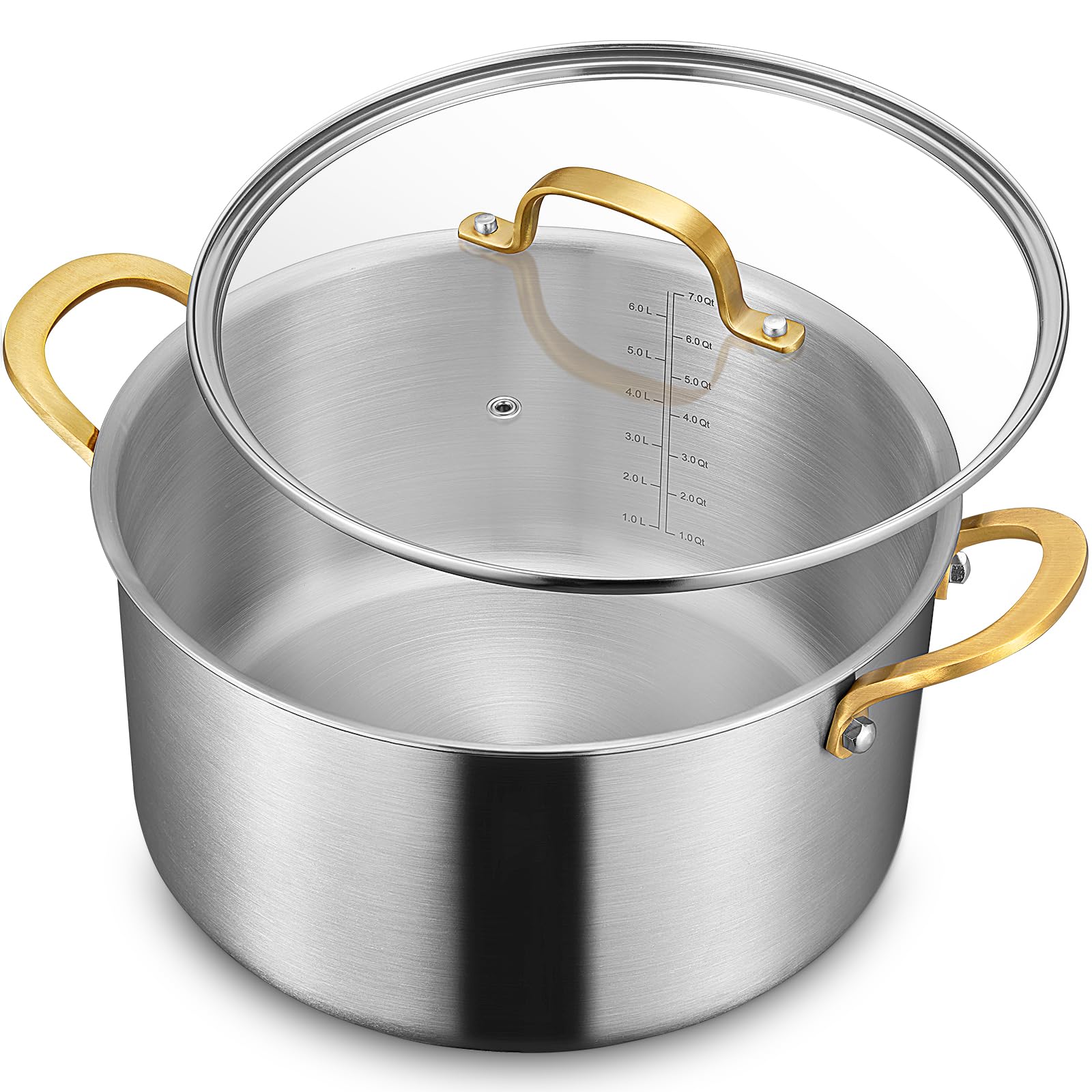 Bezia 6 Quart Tri-Ply Stainless Steel StockpotEven Heat Distribution, Cooking Pot With Stay-Cool Handles, Oven-Safe Up To 500F, 