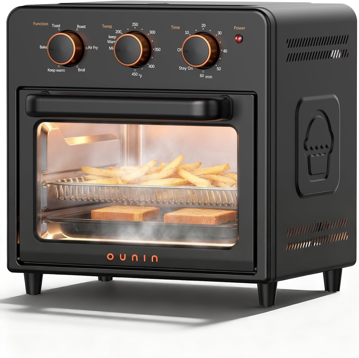 OUNIN Air Fryer & Toaster Oven with Steam Infusion, 12L Compact, Countertop Friendly, Fast Preheat with Bake, Convection Bake, G