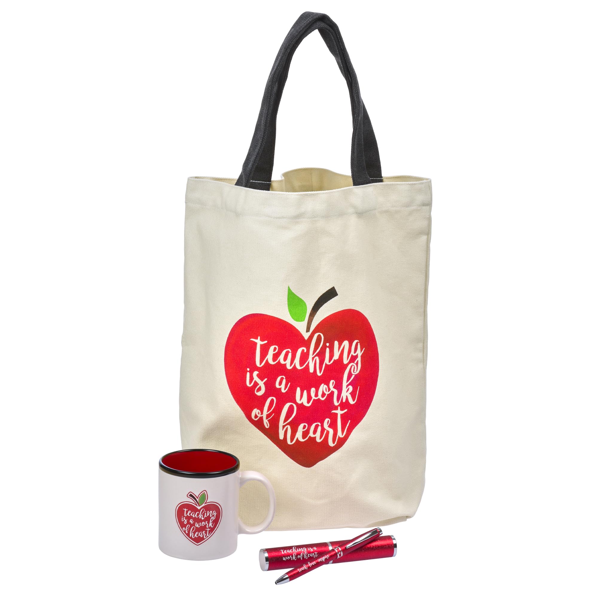 Teaching is a Work of Heart Coffee Mug  w/Red Heart Apple  Teacher Appreciation End of Year Gift  13 oz White Ceramic Microwave Dishwasher Safe