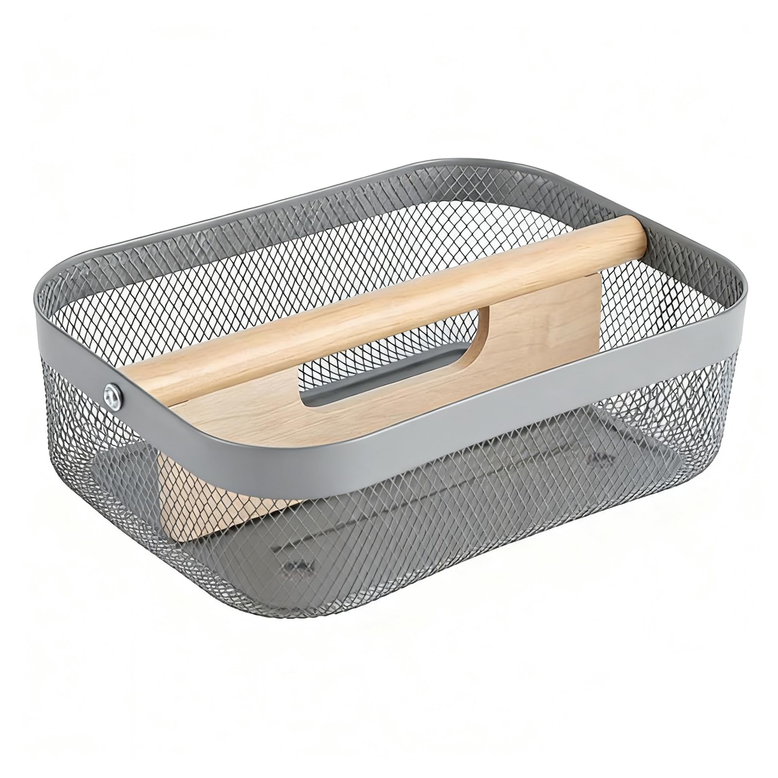 AJIODA Metal Mesh Steel Storage Basket, Garden Harvest Wire Organizer Basket Multifunctional Kitchen Fruit Basket with Wooden R