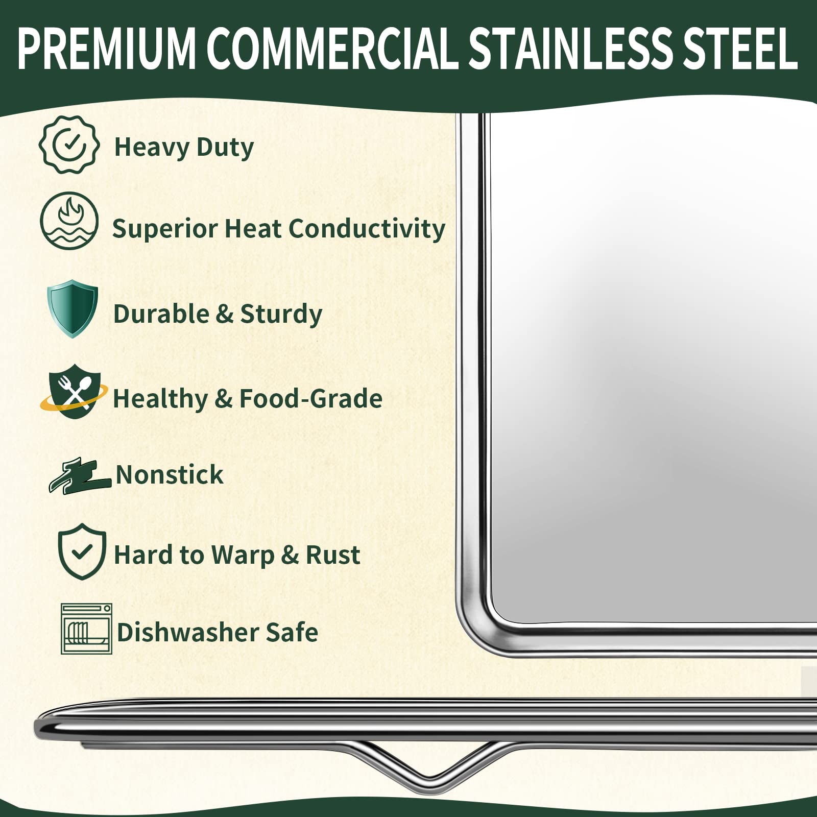 Cekee Baking Sheets, Half Sheet Pan With Cooling Rack Set [2 Baking Pans + 2 Wire Racks], Stainless Steel Cookie Sheets For Baki