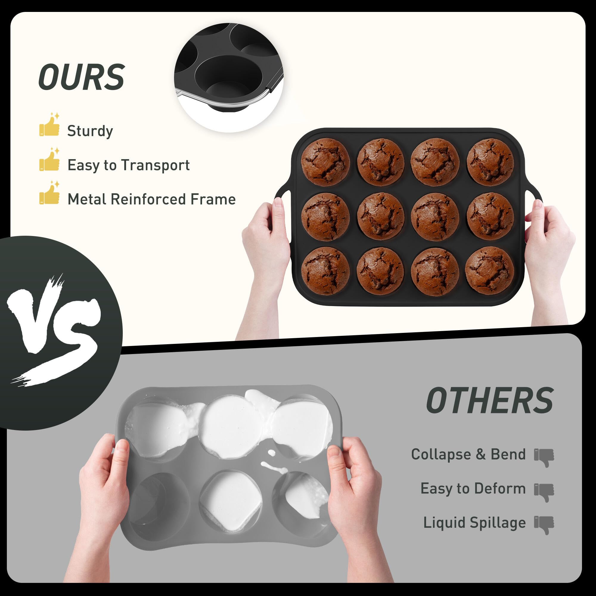 2 Packs 12 Cups Silicone Muffin Pan with Metal Reinforced Frame Regular Size Cupcake Tray Egg Mold Wedding Day Engaged Engagemen