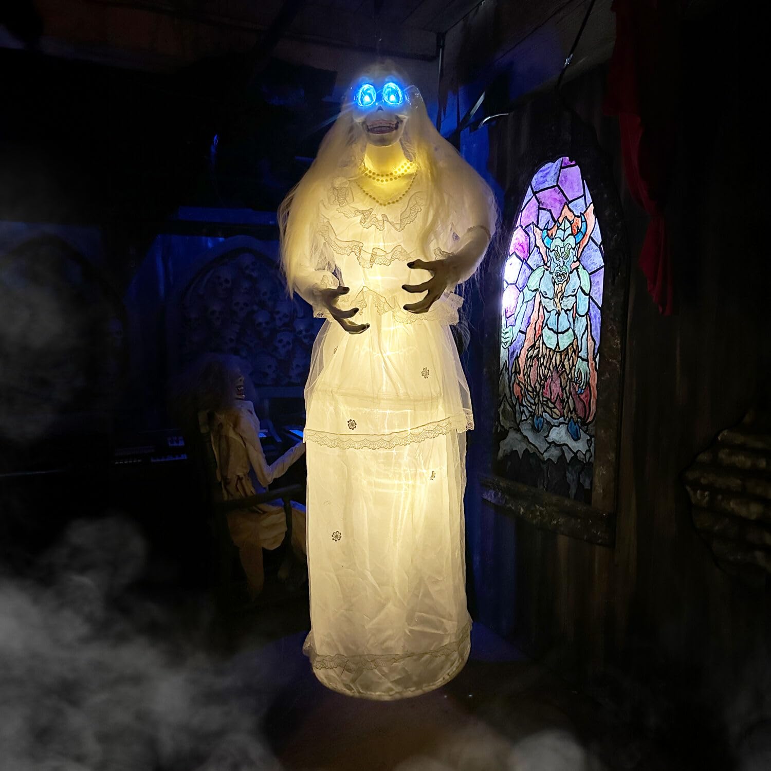 Haunted Hill Farm Animatronic Animated Hanging Spinning Bride, Halloween Animatronic, Creepy Horror Movie D  cor, Scary House Pa