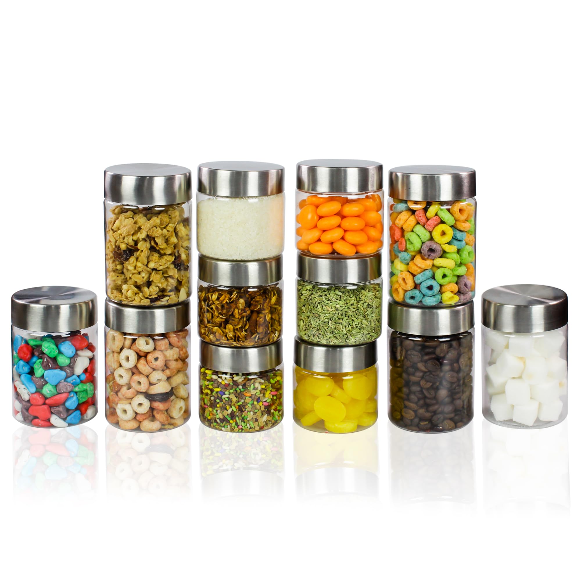 PEARLPET Plus Range Plastic Storage Jars & Containers For Kitchen Storage |Stackable |Air Tight| Steel Cap Jar Set Of 12 Food Gr