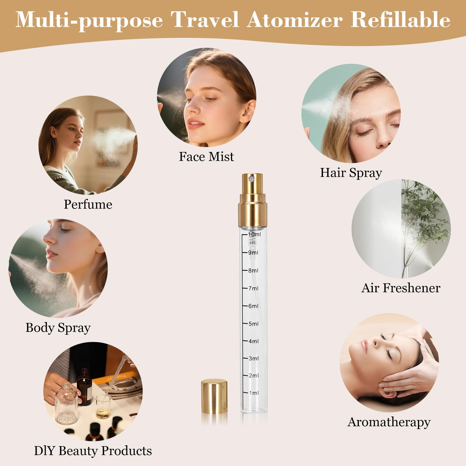 Beomeen 12Pcs 10Ml Clear Glass Perfume Travel Refillable Spray Bottles, Mini Perfume Bottle Empty, Portable Cologne Atomizer Spr