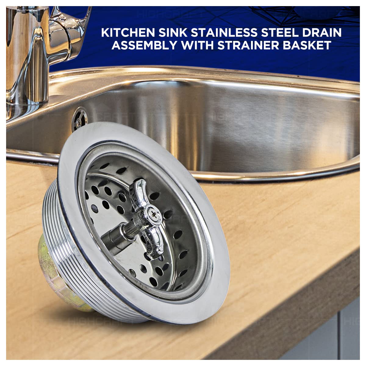Highcraft Kitchen Sink Drain Assembly - 3.5" Stainless Steel with Strainer Basket & Threaded Stopper, Model 9763