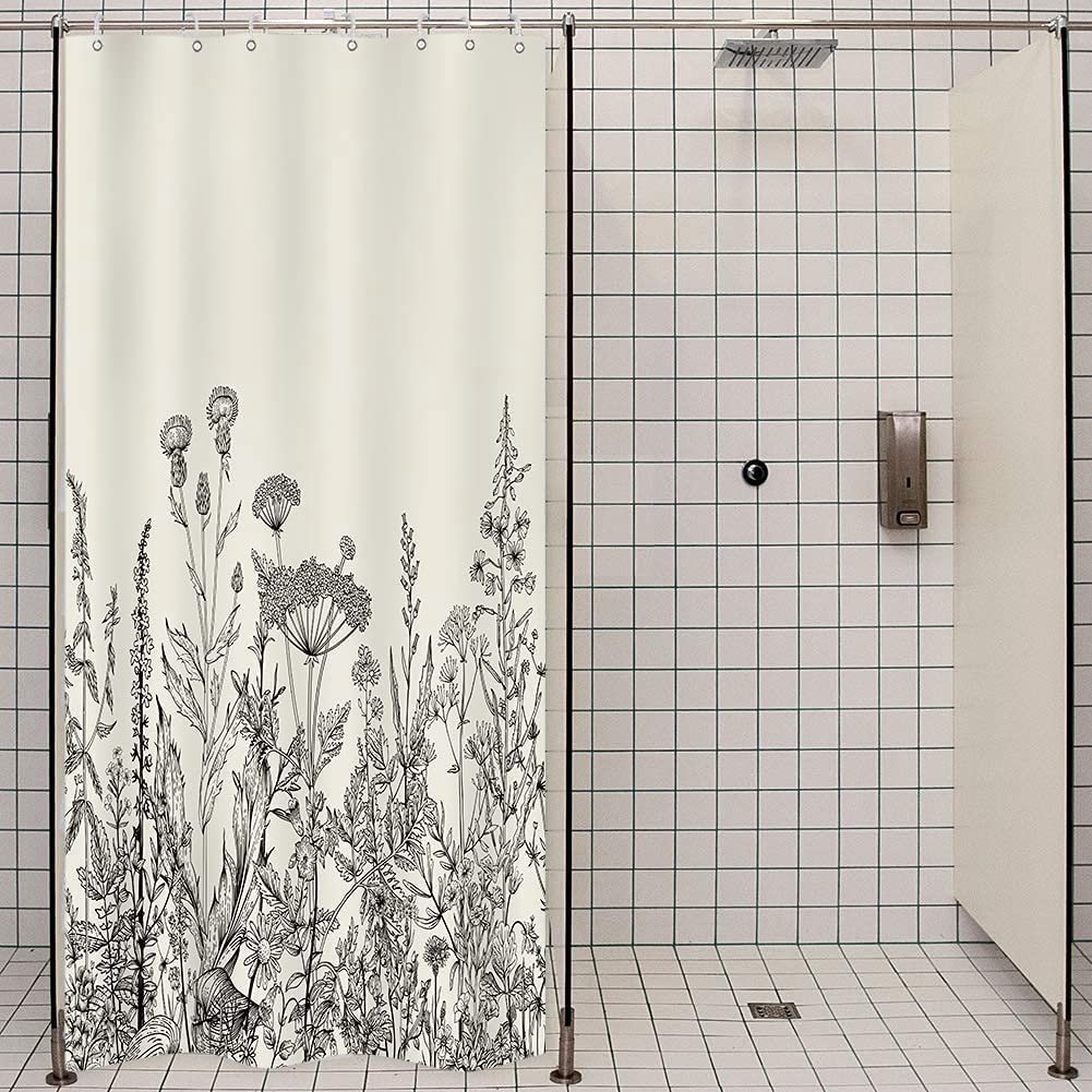 Riyidecor Small Stall Wildflower Farmhouse Half Shower Curtain 36Wx72H Inch Narrow Single Botanical Flower Floral Herbs Bathroom