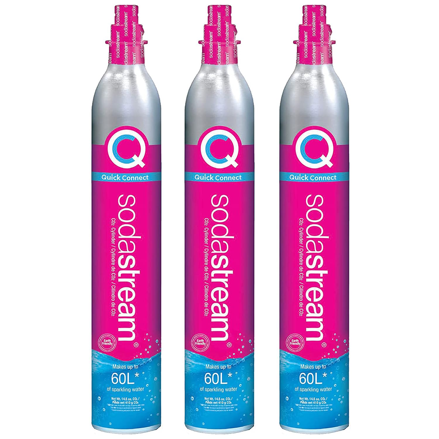 Sodastream Co2 Gas Carbonation Bundle | 3X 60L Quickconnect Cylinders, Pink Cqc System - Never Run Out Of Co2 Again - Compatible