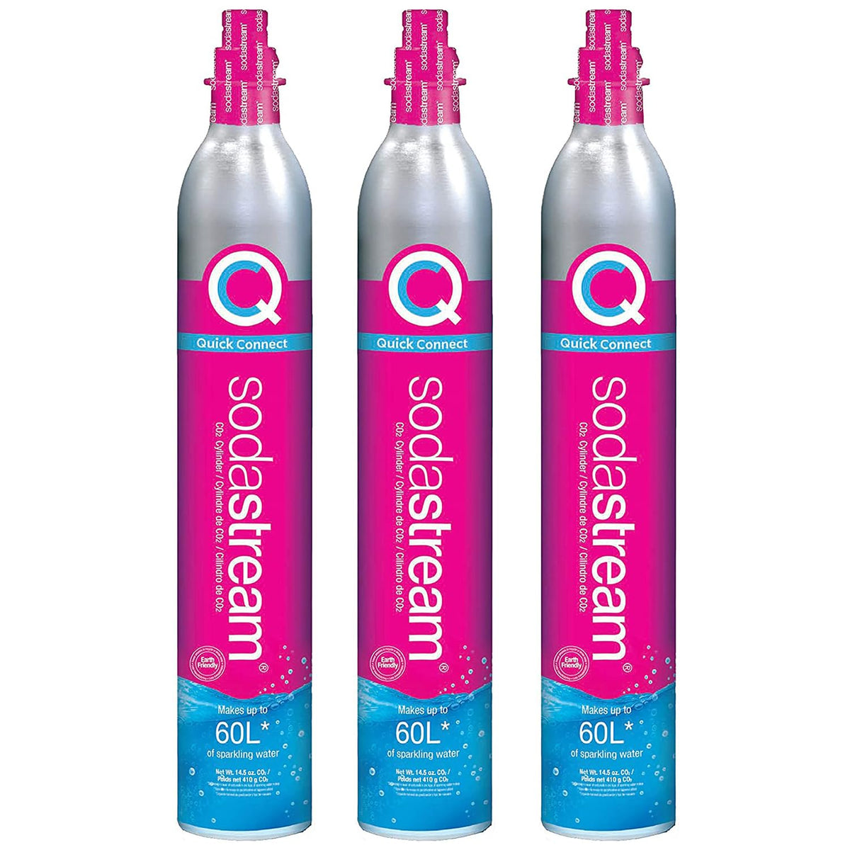 Sodastream Co2 Gas Carbonation Bundle | 3X 60L Quickconnect Cylinders, Pink Cqc System - Never Run Out Of Co2 Again - Compatible