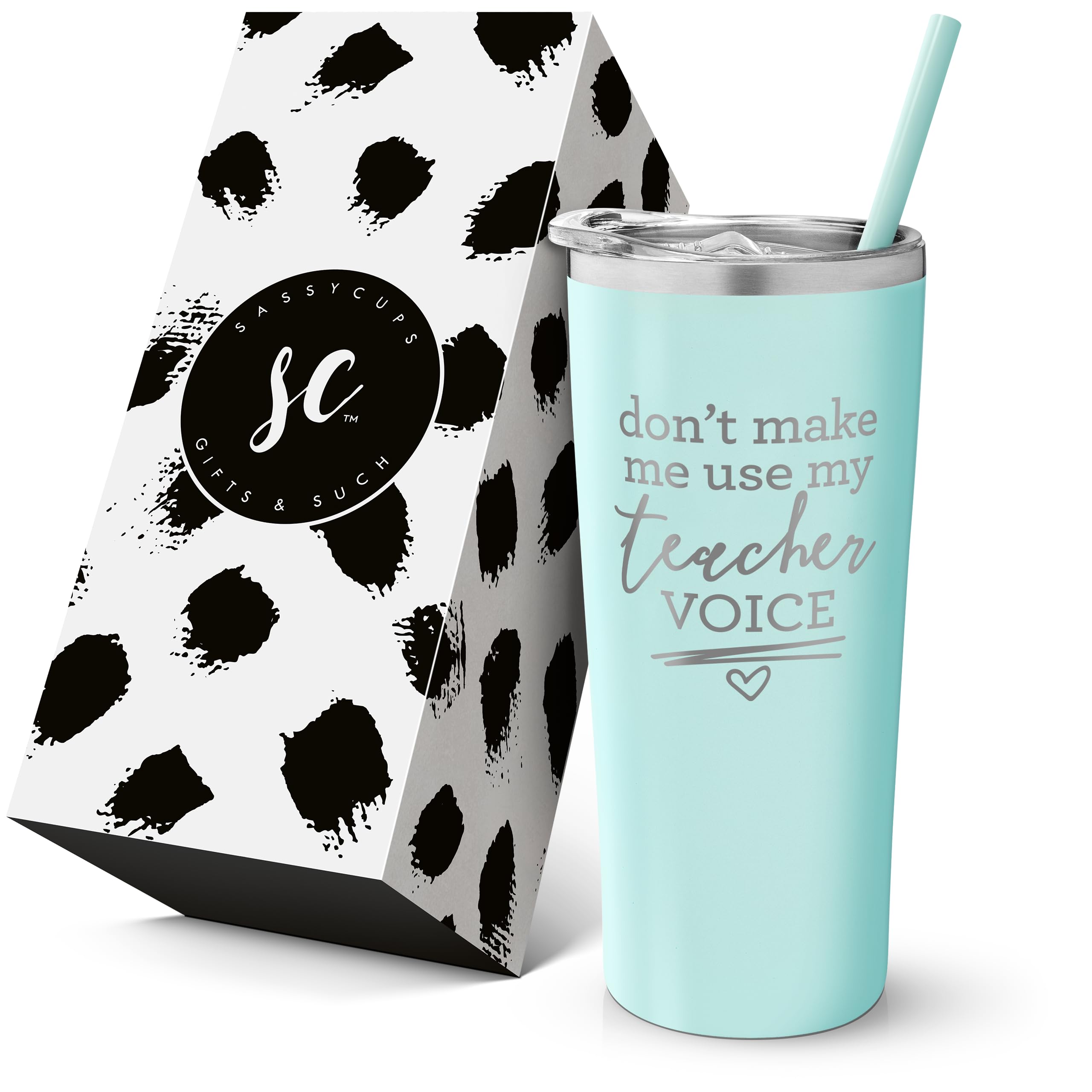 Dont Make Me Use My Teacher Voice Funny Tumbler - Stainless Steel Insulated Travel Tumbler with Lid and Straw - Teacher Gift - 