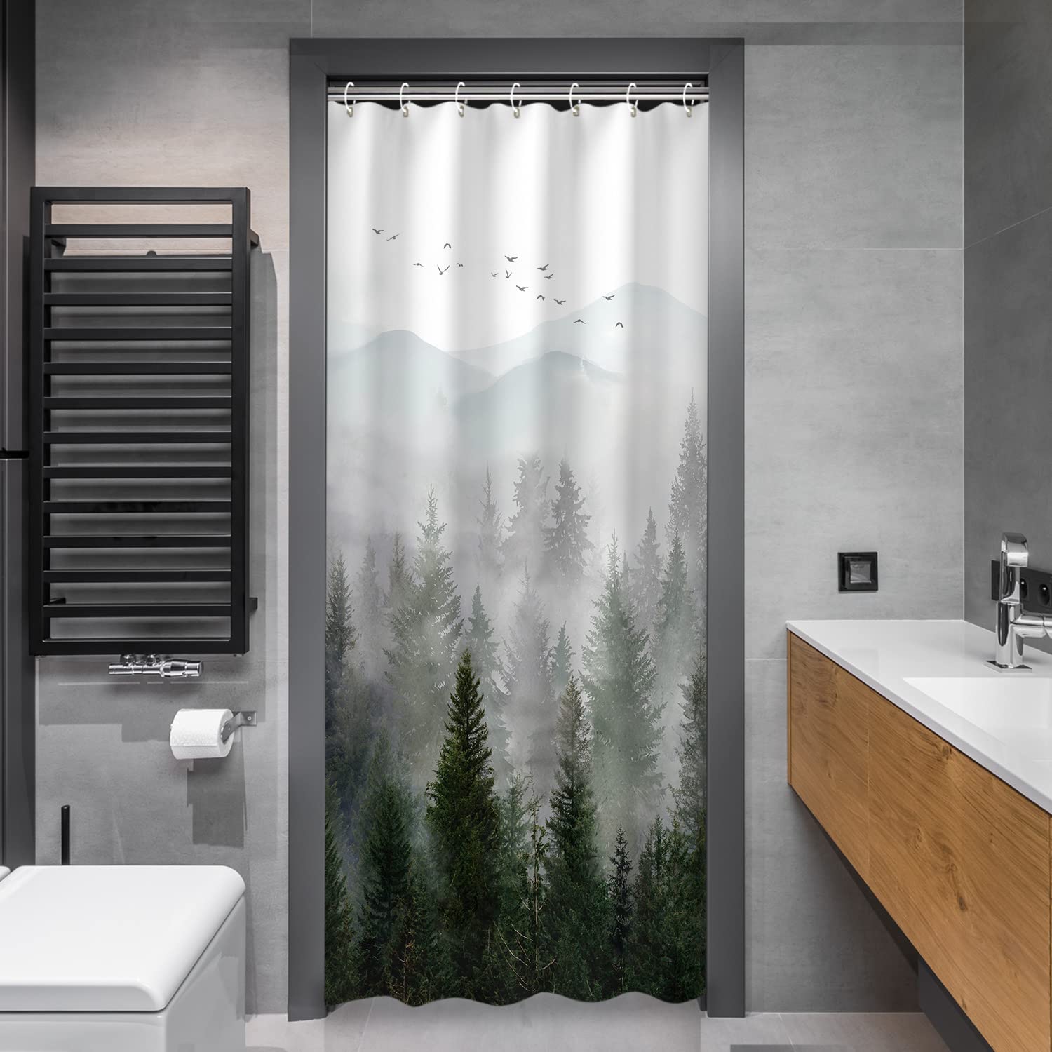 Rosielily Stall Shower Curtain 36''X72'' Inches Small Shower Curtain, Misty Forest Mountain Shower Curtain Tree Shower Curtains