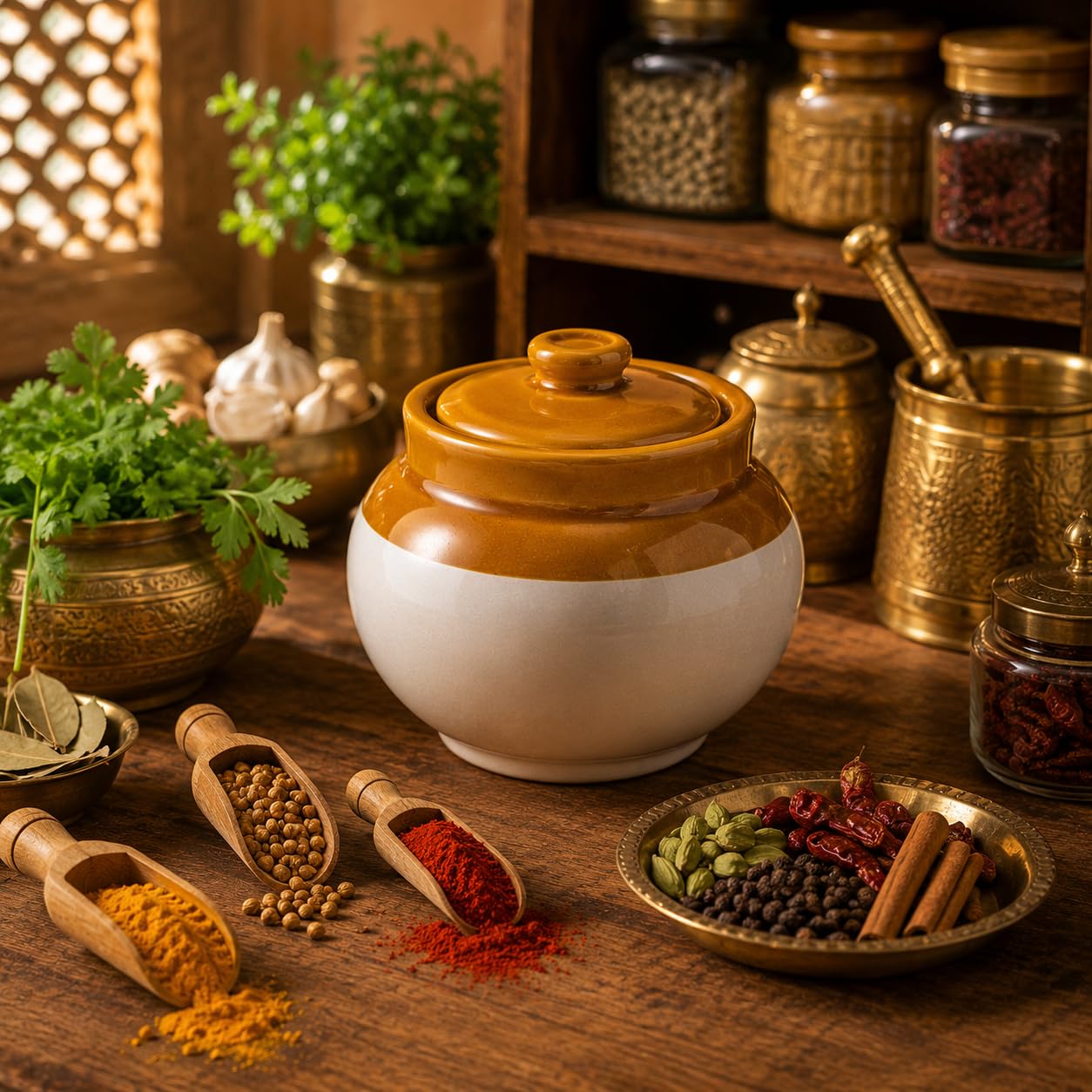 Oncilla Ceramic Jars (1200Ml)  Handcrafted Multipurpose Barni With Lid For Pickle, Chutney, Spices, Salt, Sugar  Kitchen Stora