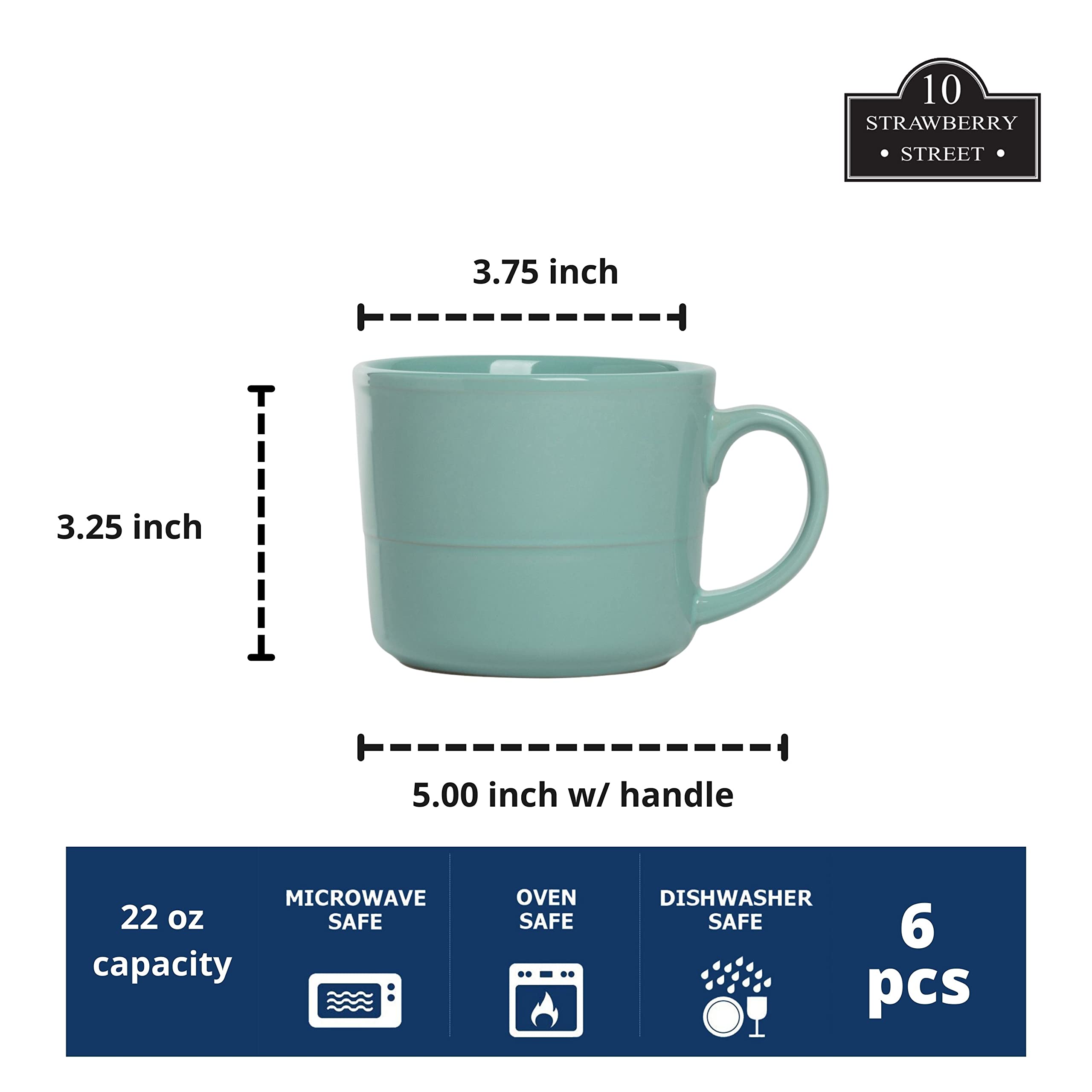 Double Line 3.75''/12 Oz Mug, Set Of 6, Seafoam