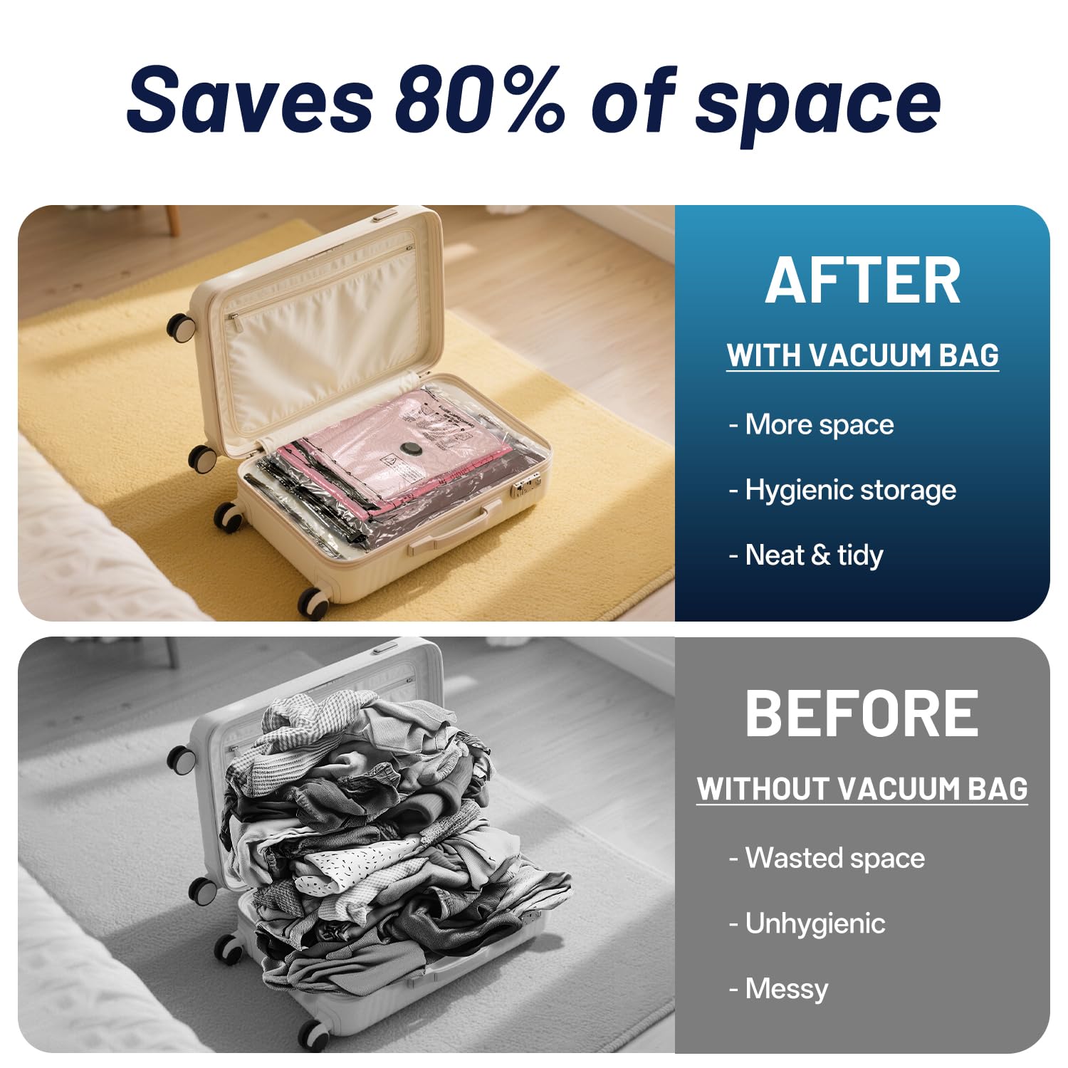 UPGOGO Travel Vacuum Bags for Luggage with Hand Pump,Vacuum Seal Bags for Clothing,Packing Cubes Compression,Cruise Ship and Tra