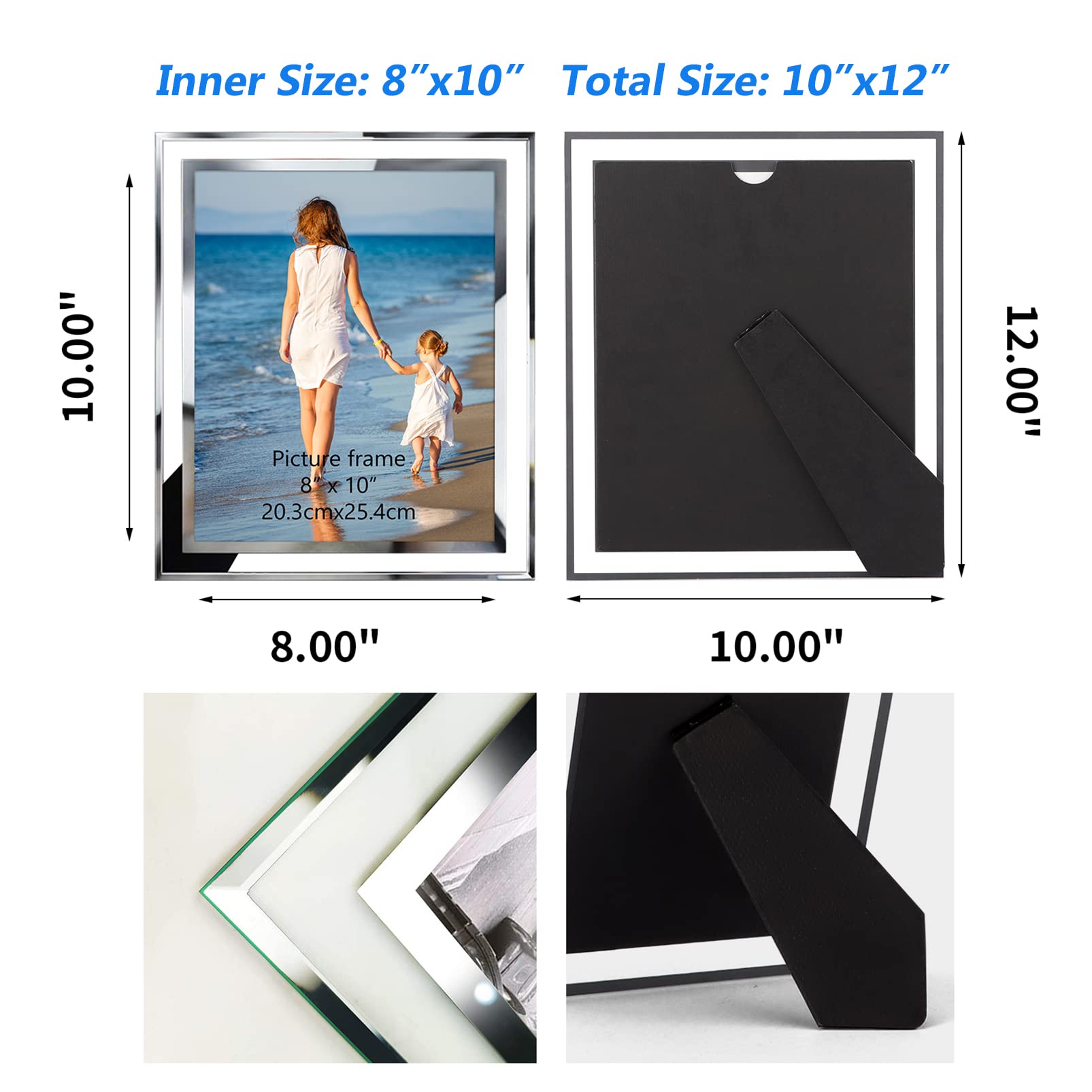 Hoikwo Bulk 8x10 Picture Frames, 4 Packs Silver Photo Frames 8 by 10, Glass Wedding Frames 8x10, Clear Mirror Wedding Photo Fram