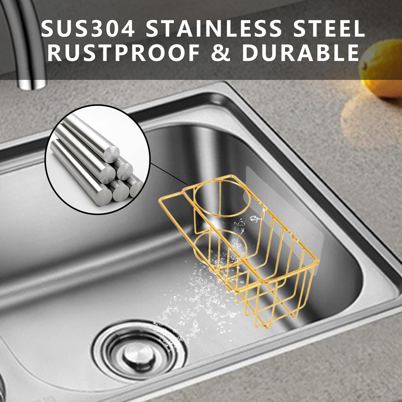 Blueden 3-In-1 Adhesive Sink Caddy Kitchen Sink Organizer,Stainless Steel Sponge And Brush Holder For Kitchen Sink,Suitable For