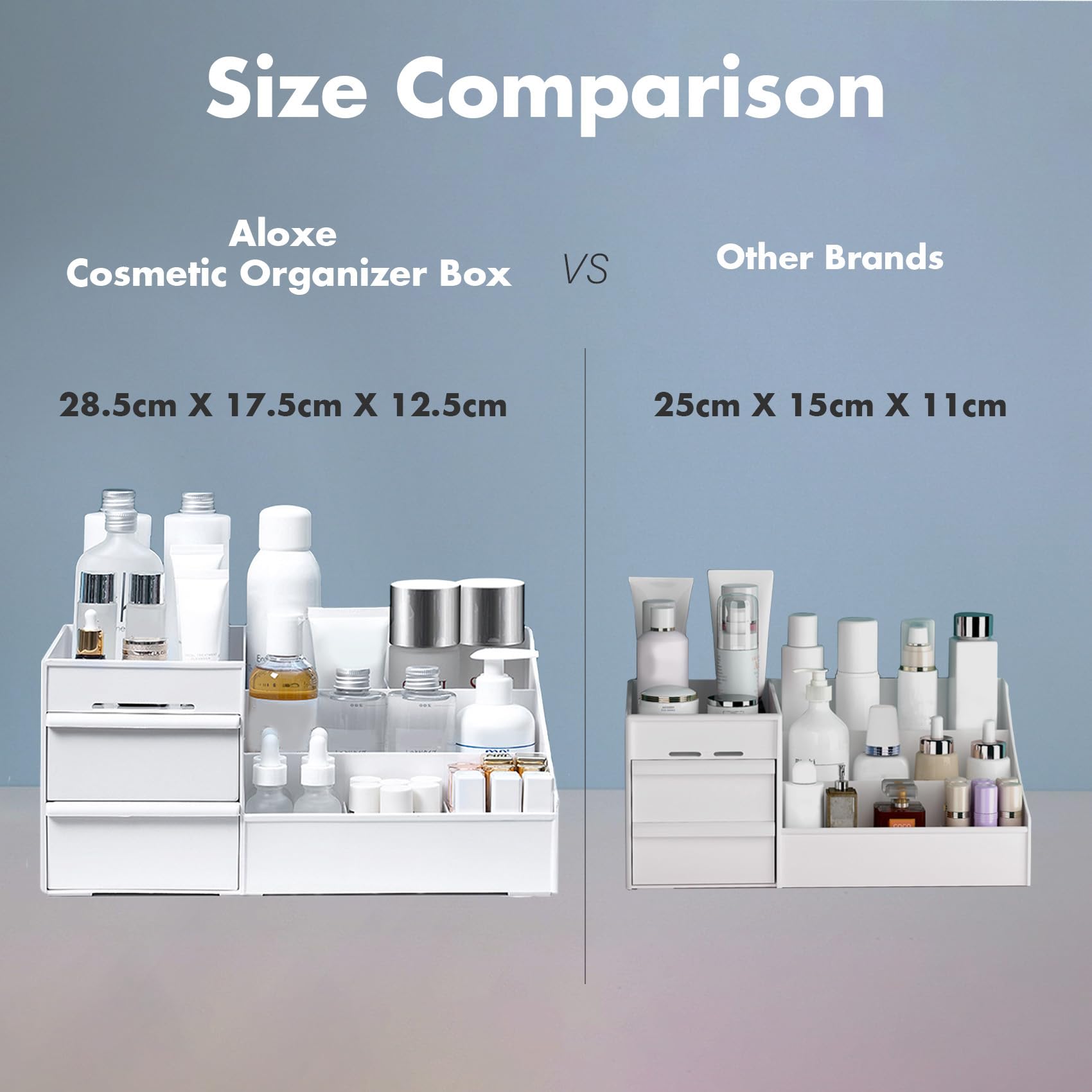 Aloxe Cosmetic Organizer Box Drawers Storage Plastic Stationary Box | Make Up Organiser For Women White