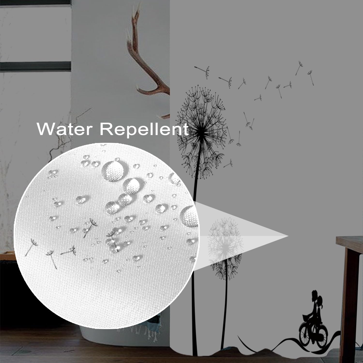 Uiiooazy Dandelion Fabric Shower Curtain For Bathroom Black White Shower Curtain Set Flying Dandelion Waterproof Cloth Bathtub S