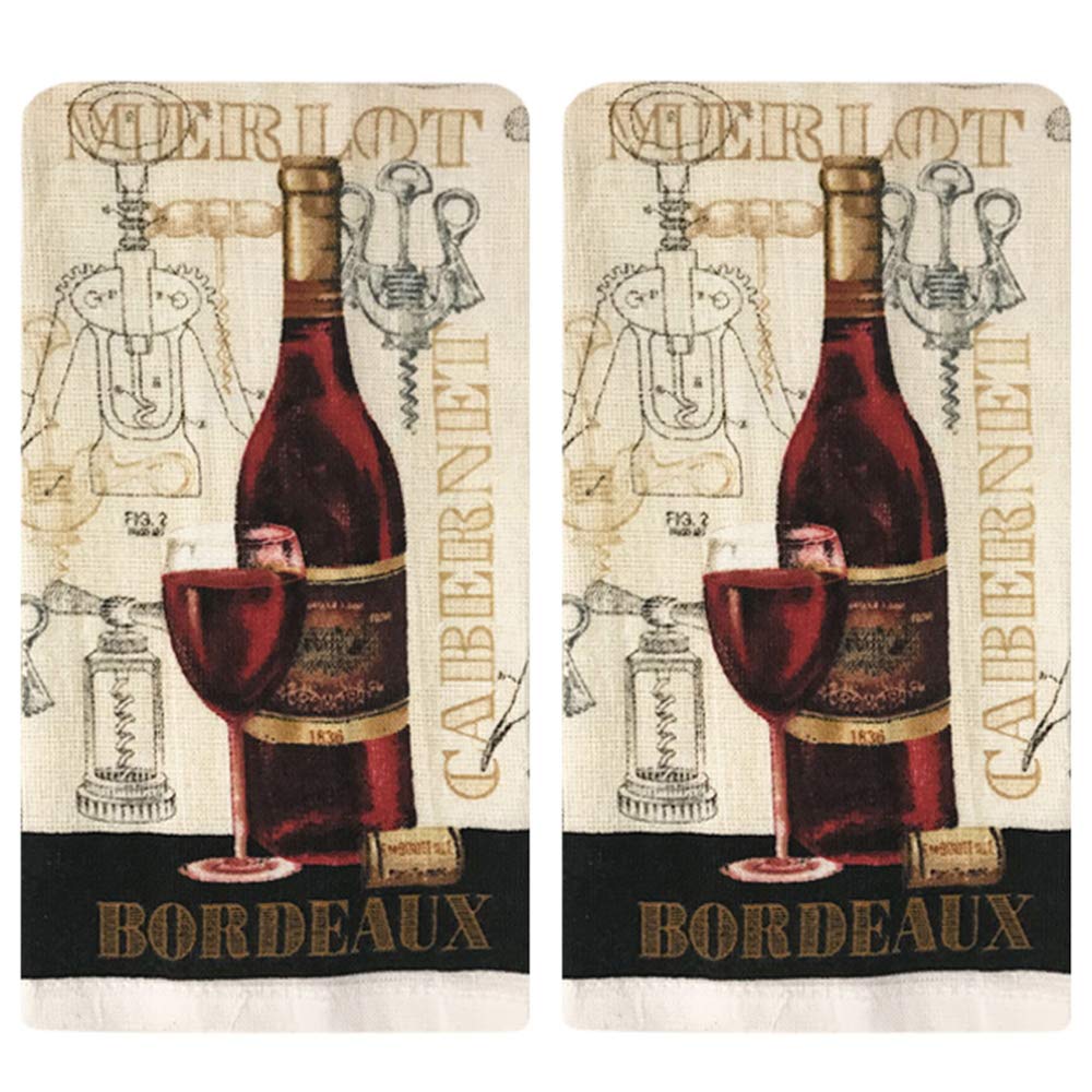 Lobyn Value Packs Kitchen Towel 5 Piece Linen Set 2 Towels 2 Pot Holders 1 Oven Mitt (Cabernet)