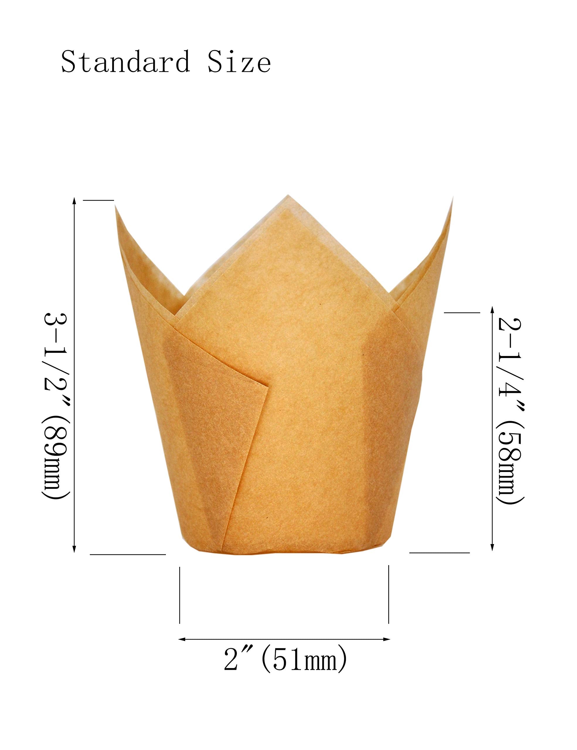 Qlsmypkg Muffin Greaseproof Paper Baking Cupcake Cups, 2'' X 3 1/2'' Natural Tulip Baking Cup Case Of 125 Pcs (125, Standard)