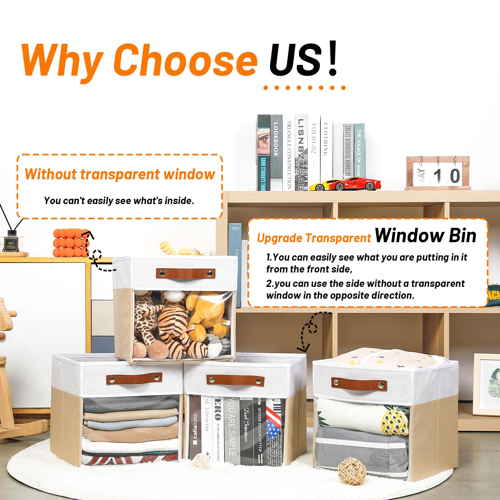 Hnzige 11 Inch Cube Storage Bin With Clear Window,Foldable Cloth Bins For Shelves, Fabric Storage Cube For Organizing Shelve Clo