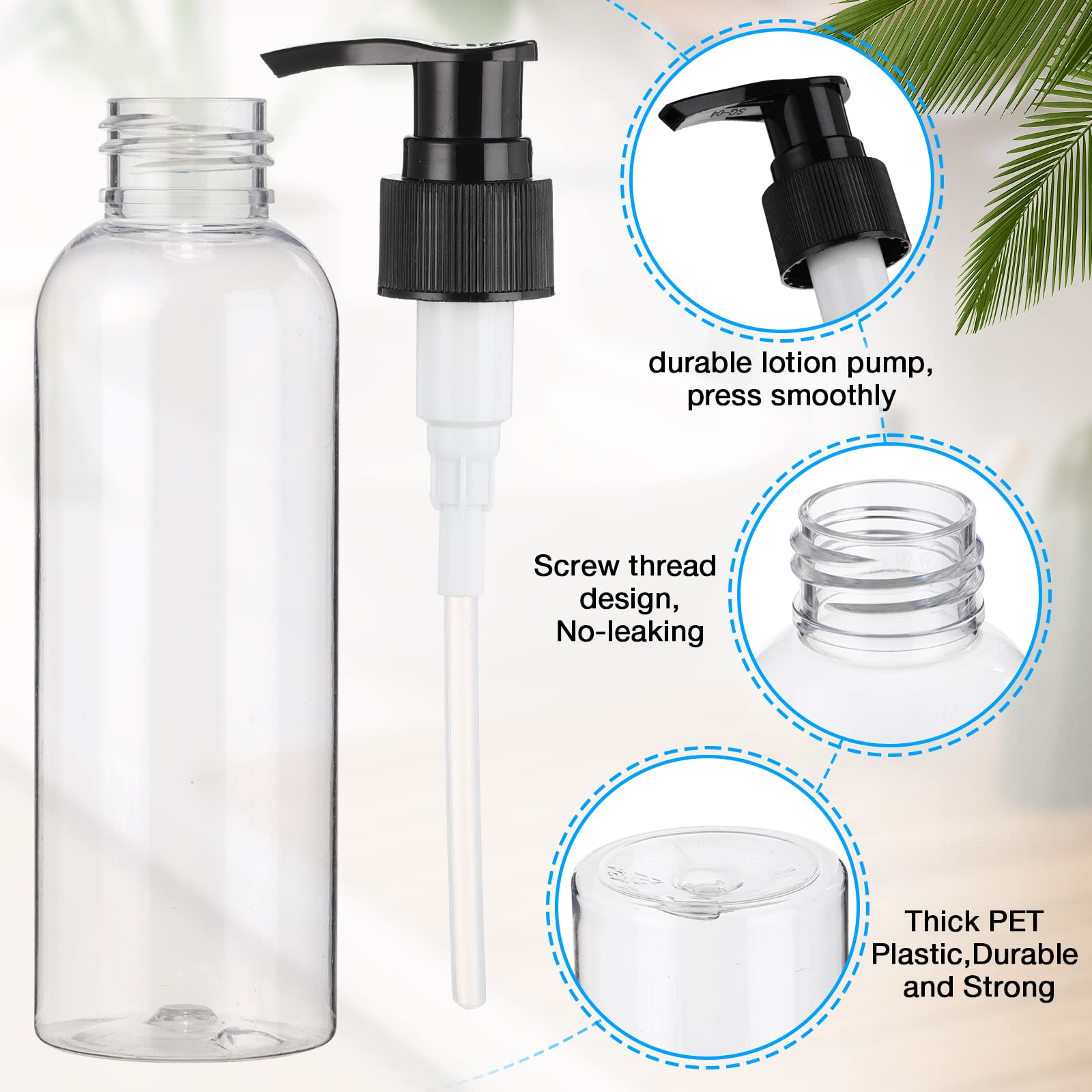 Nuenen 48 Pcs Refillable Empty Lotion Bottles 4Oz/120Ml Clear Plastic Pump Bottles Conditioner Shampoo Pump Dispenser Leak Proof