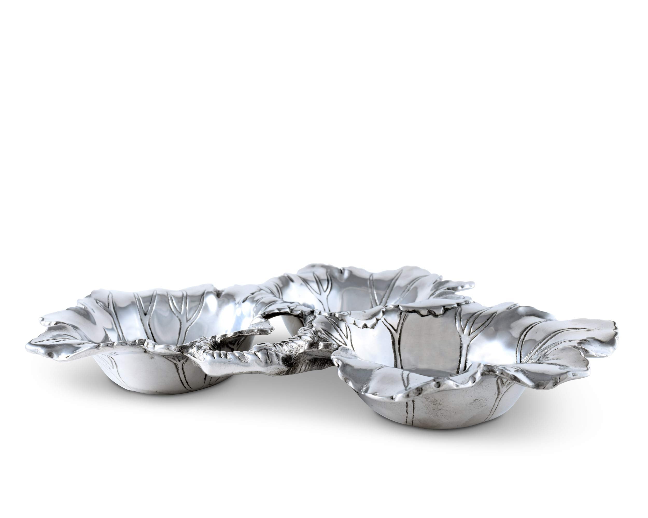 Arthur Court Designs Aluminum Grape 3-Bowls Dip Sauce Serving Bowl Tarnish Free 13 Inch Long