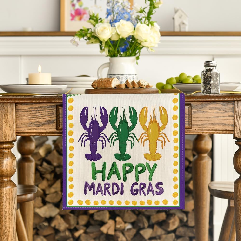 Artoid Mode Beads Happy Mardi Gras Carnival Table Runner, Holiday Kitchen Dining Table Decoration For Home Party Decor 13 X 60 I