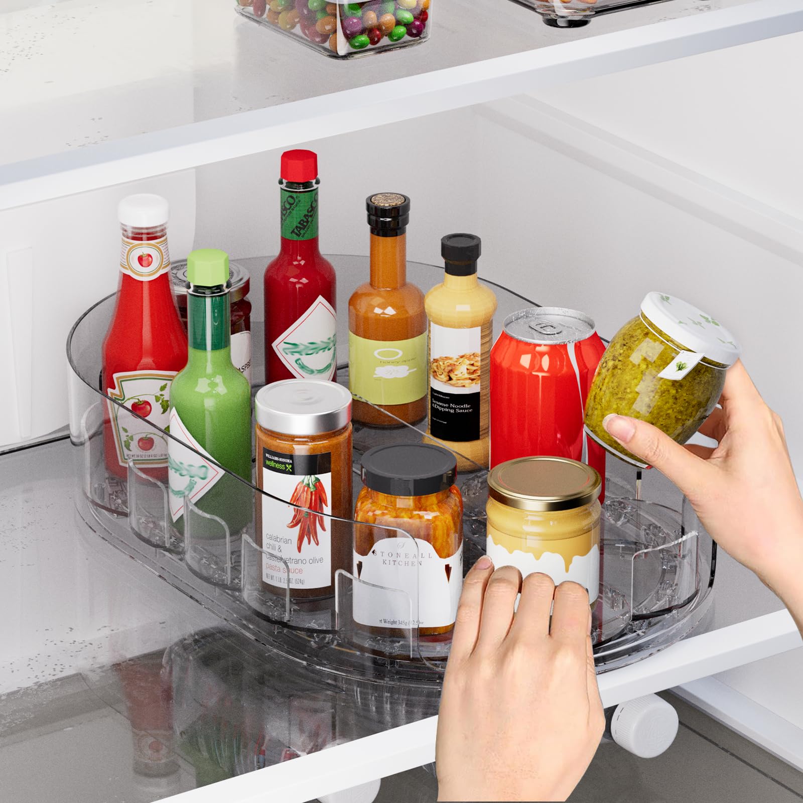 Holinwa Lazy Susan Organizer for Refrigerator, 13 x 8.5 Clear Rectangular Fridge Organizer Turntable for Condiments, Spice Rac