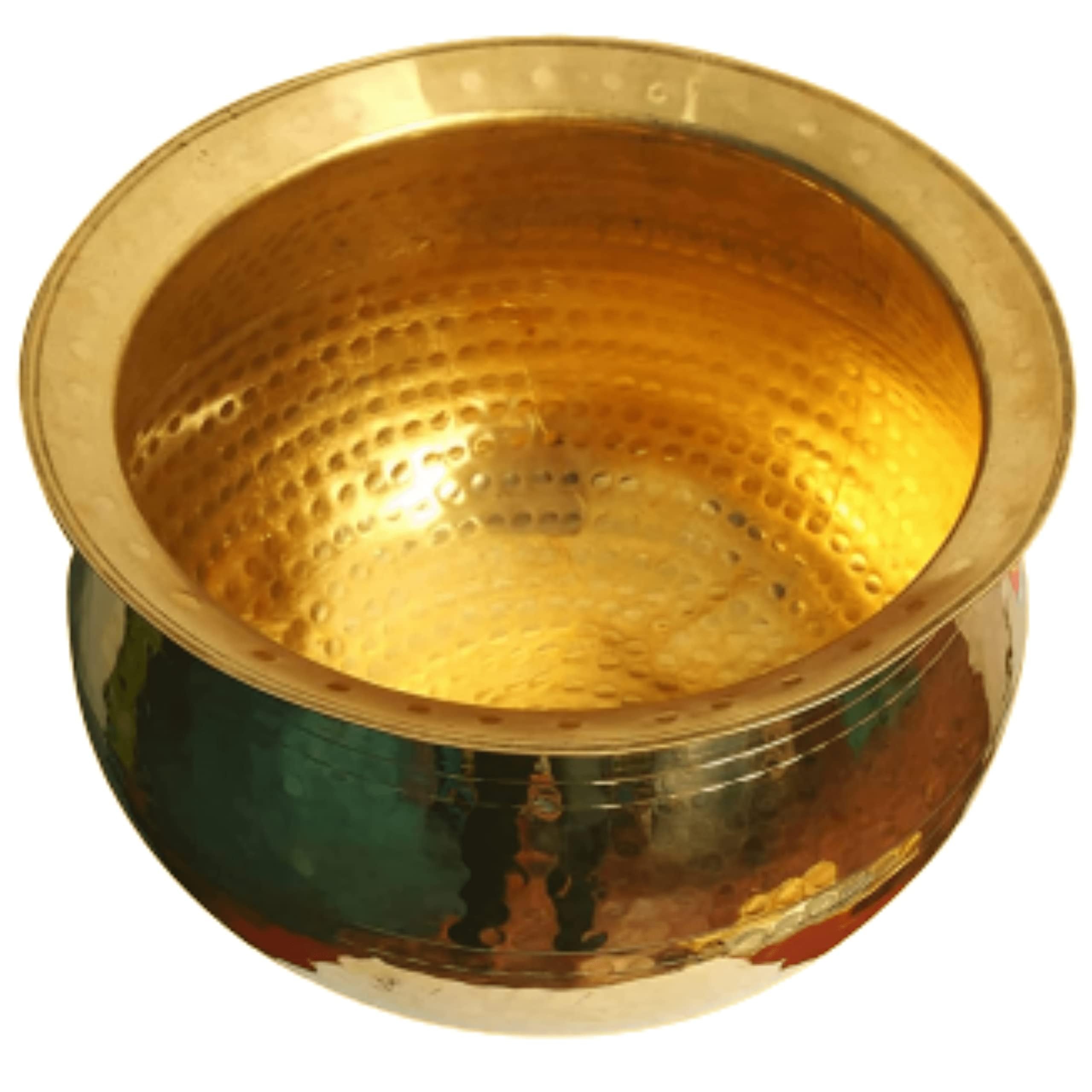 Hokoya Brass Handi (8 Litre Water Capacity) | Mirror Finish Bowl | Light Weight Brass Cookware | Utensils For Kitchen Cooking Po