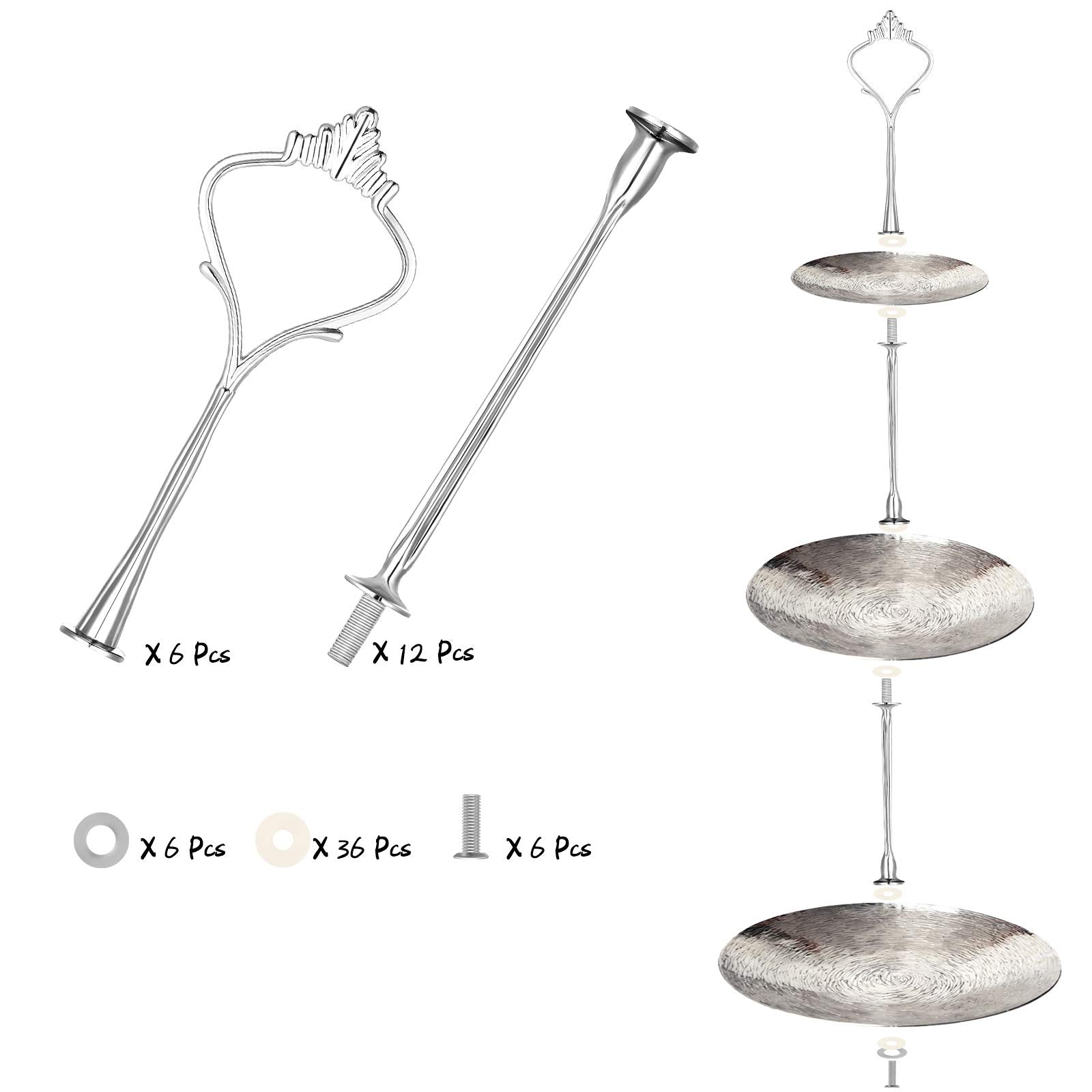 Patelai 3 Tier Cake Stand Set - Metal Tray Holder for Desserts, Black/Gold/Silver, Model Patelai-314403