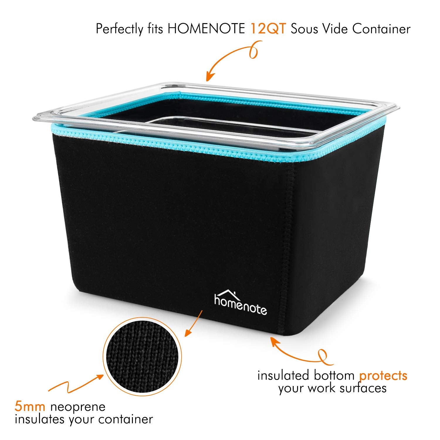 Homenote Container 12 Quart With Lid & Rack And Sleeve - Bpa Free Complete Sous Vide Accessories Kit With Cookbook For Anova And