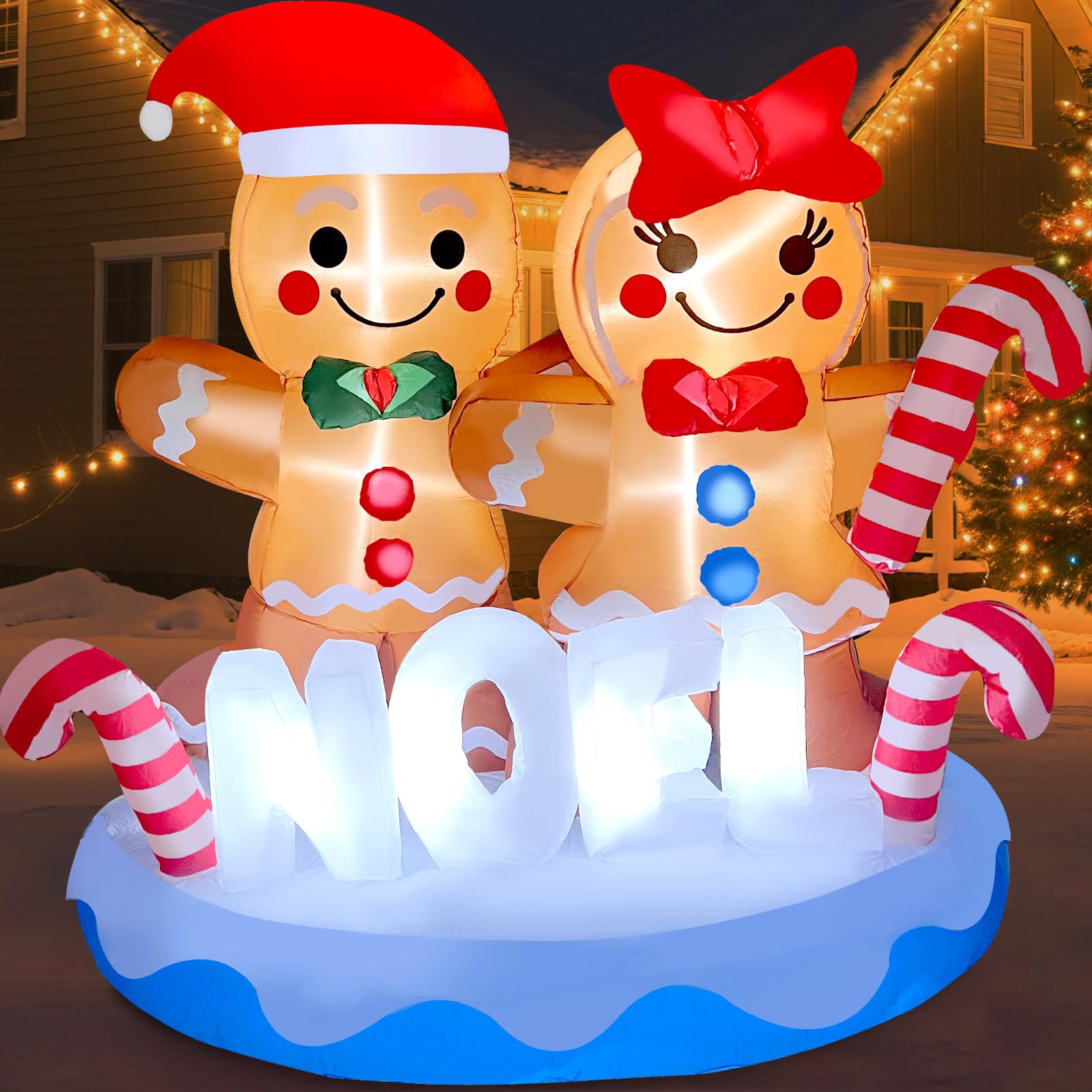GIGLIM 2025 Christmas Inflatable Gingerbread 6FT Gingerbread Man Couple with Candy Canes Christmas Inflatables Outdoor Decoratio