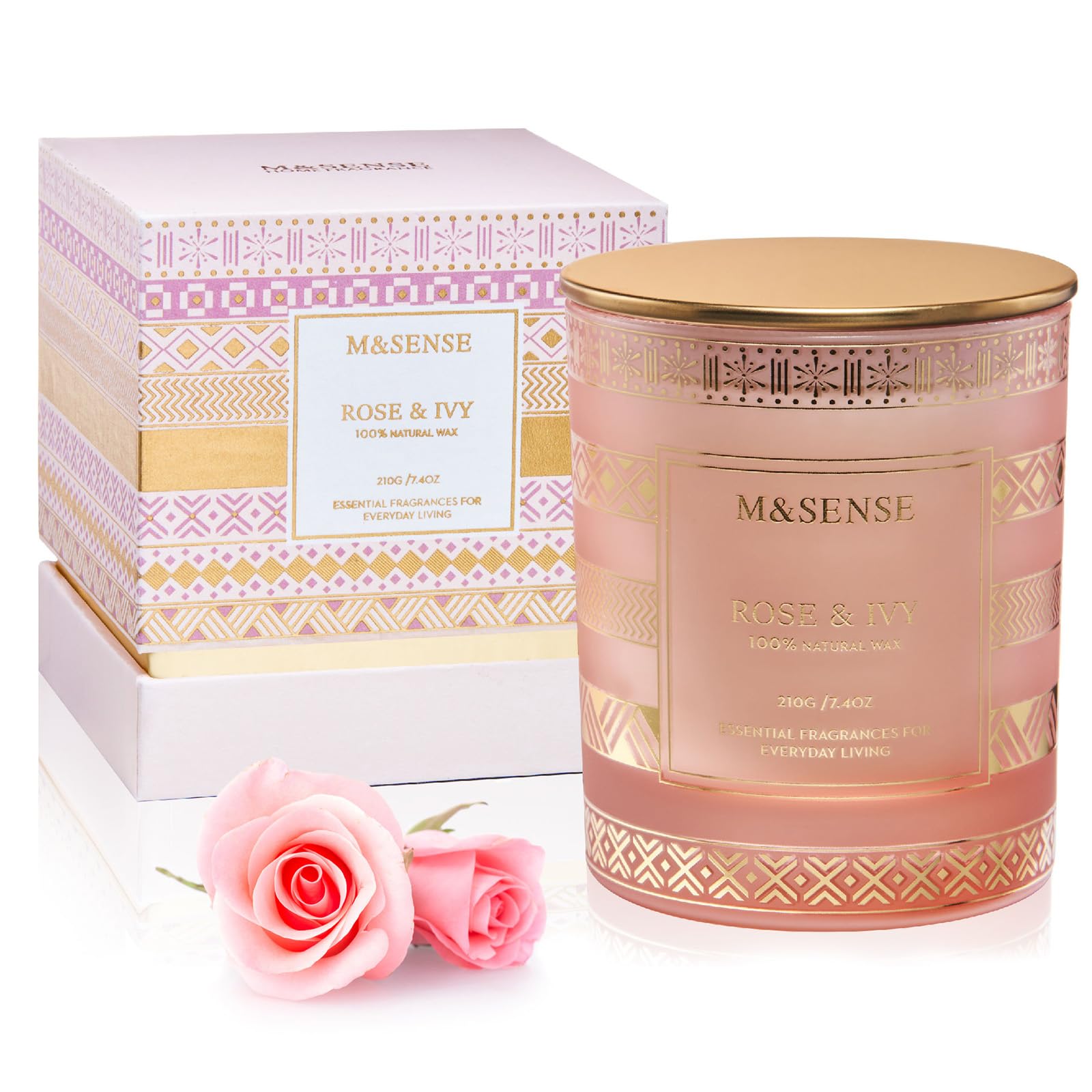 M&SENSE Rose Ivy Candle, Scented Candle Gifts for Women, 45 Hours Slow Burning Natural Soy Candles 7.4oz, Stress Relief Luxury A