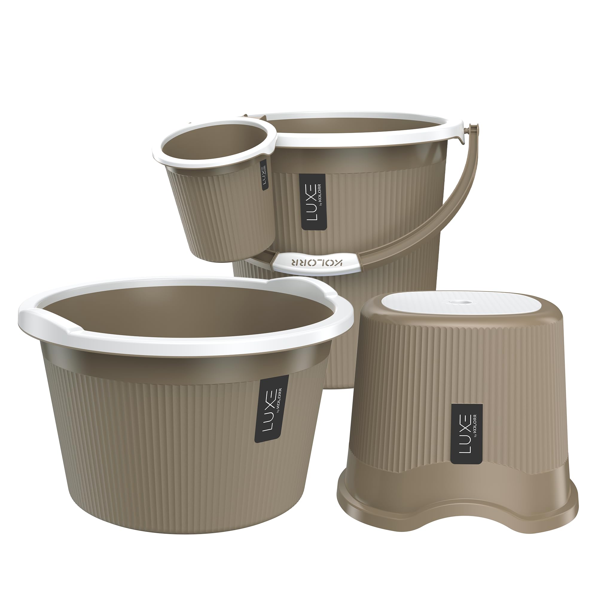 Kolorr Luxe Bathroom Set (Bucket 20L X 1) + (Mug 1.5L X 1) + (Luxe Patla X 1) + (20L Tub X 1)|Sturdy And Durable |Lightweight| E