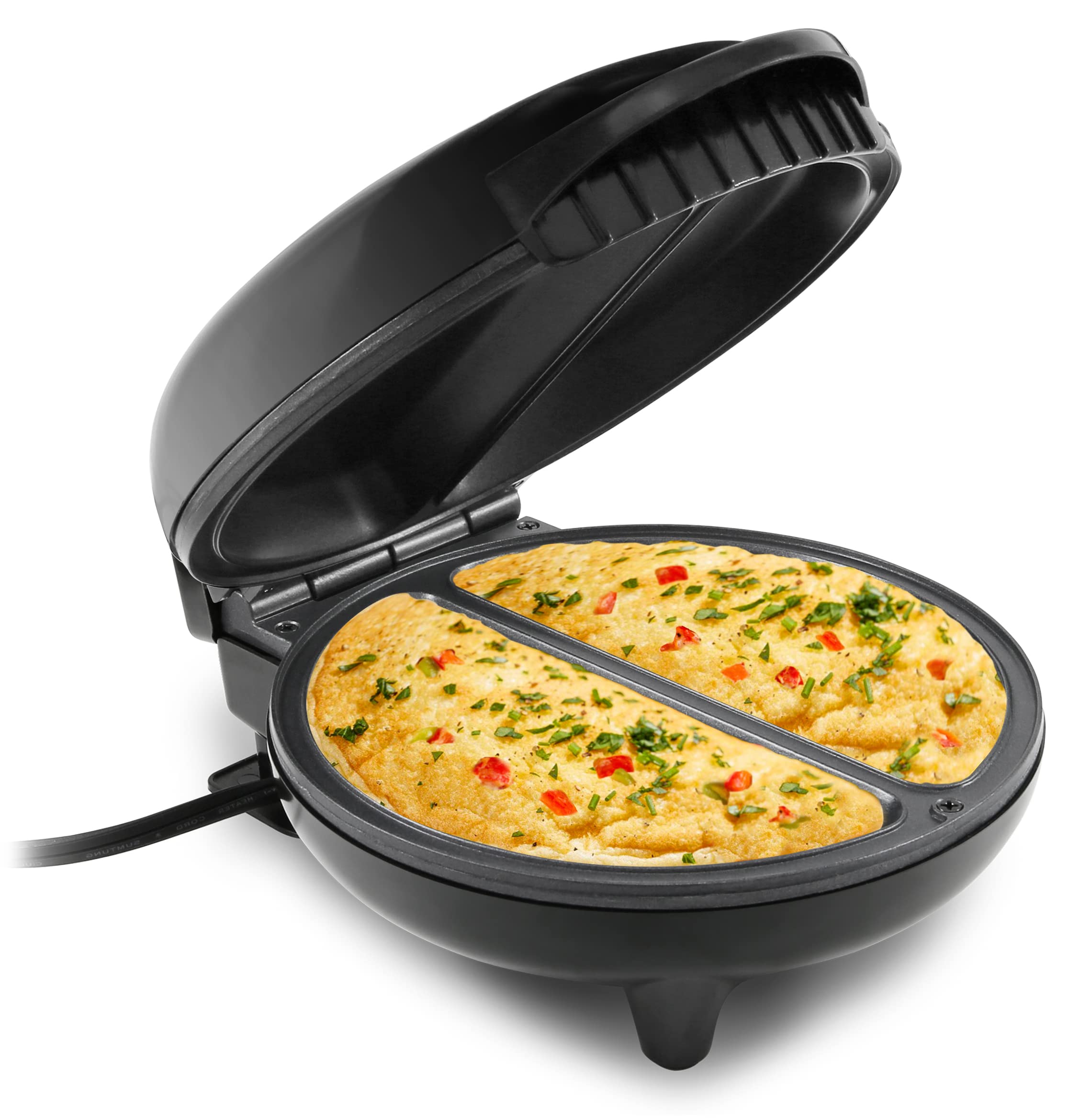 Elite Gourmet Eom205 Non-Stick Omelet, Frittata, Snack Pocket Maker, Dessert Maker, 2 Individual 6.5'' Omelets, Stainless Steel