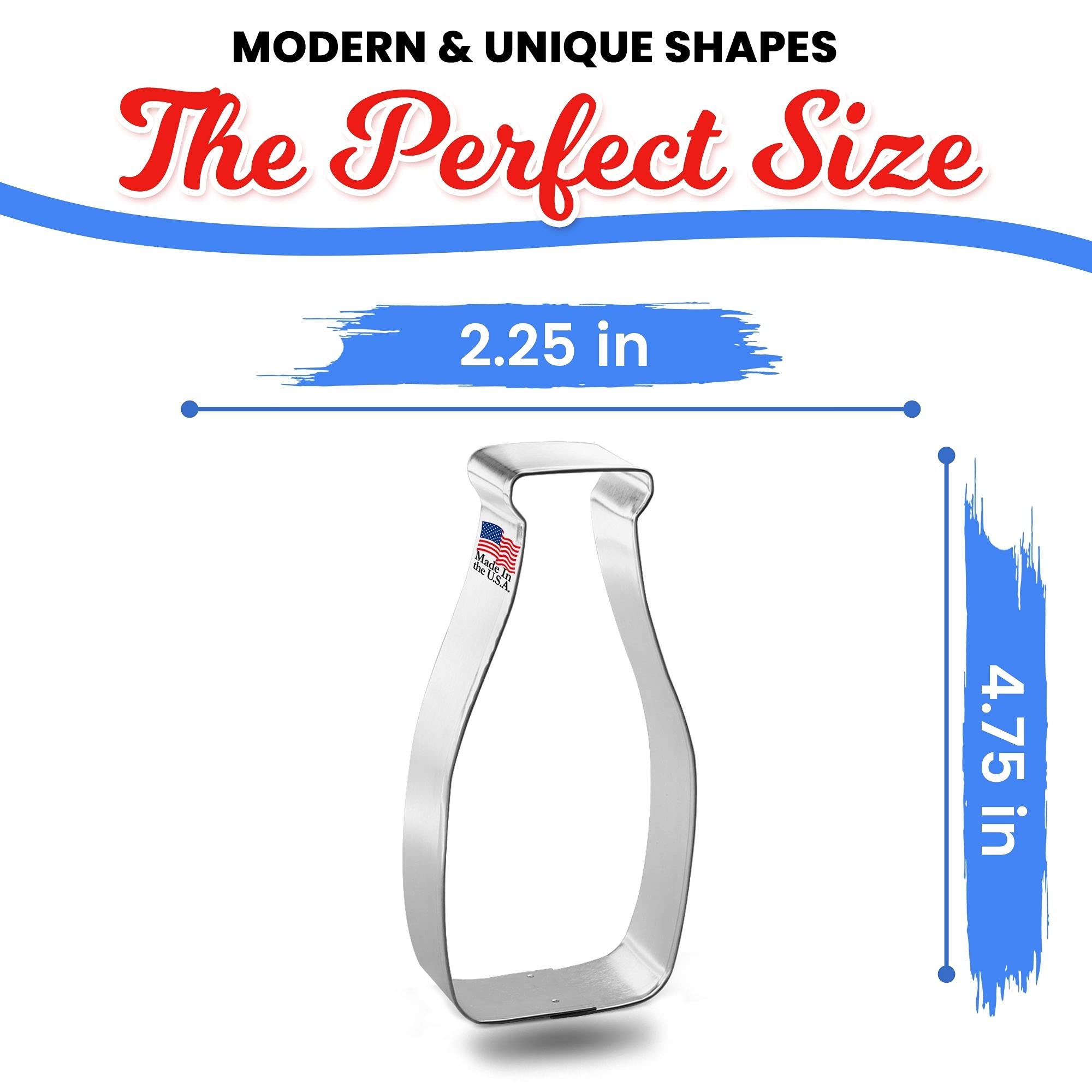 Milk Bottle Cookie Cutter 4.5 Inch - Made In The Usa - Foose Cookie Cutters Tin Plated Steel - Milk Bottle Cookie Mold