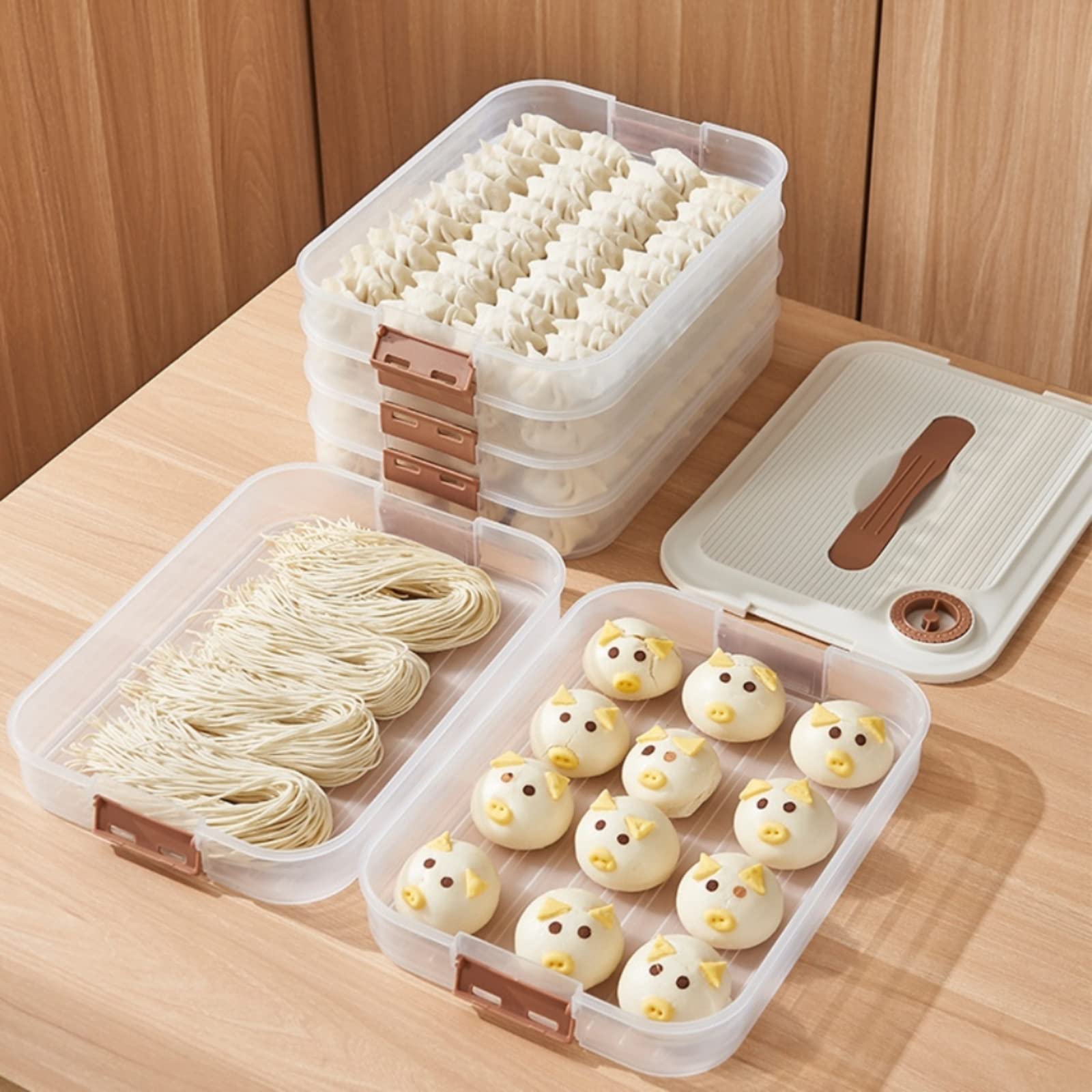 Manhongyu 4-Layer Food Storage Container, Dumpling Box,Cookie Storage Containers Airtight,Stackable Cookie Carrier With Lid And
