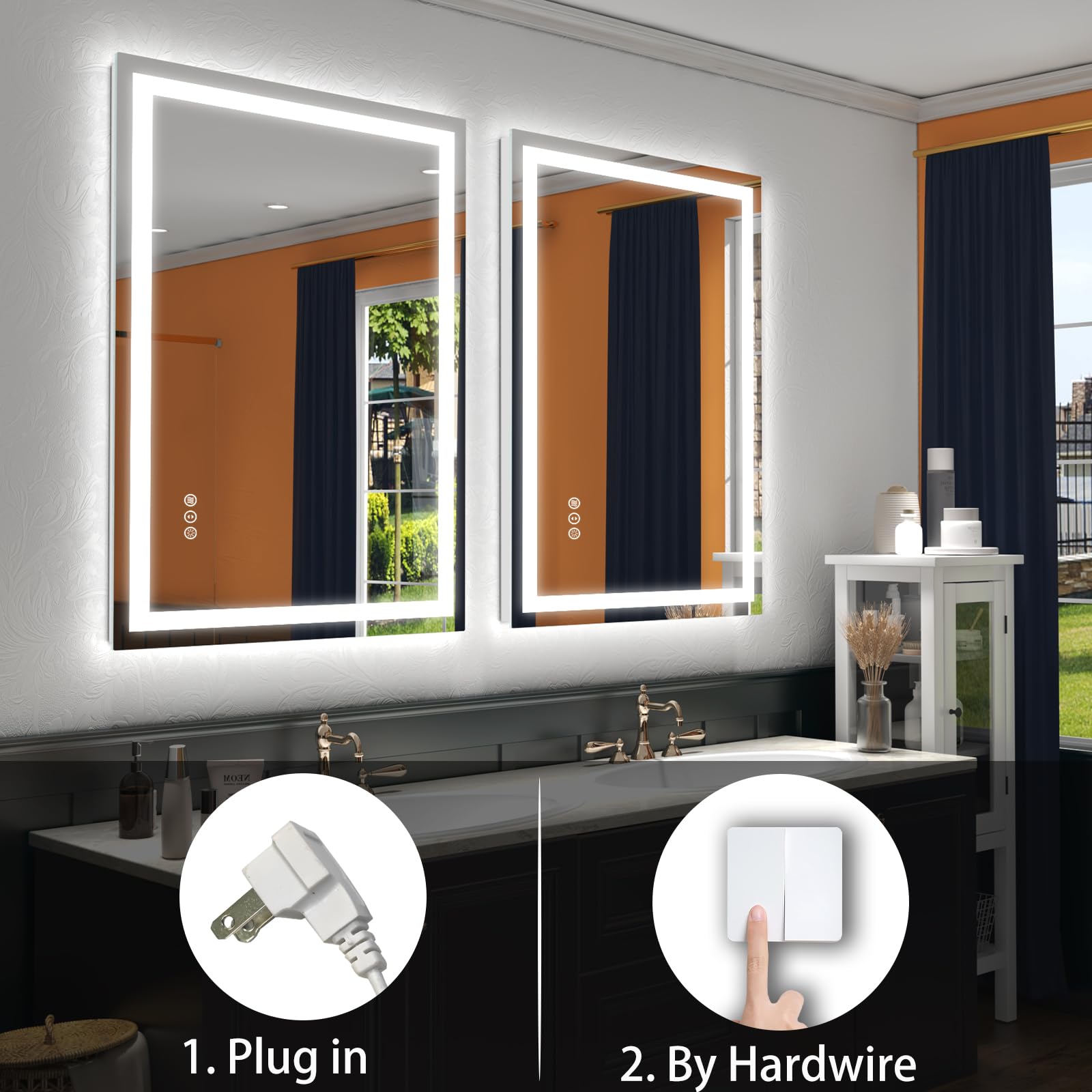 ODDSAN 48x 30 LED Lighted Bathroom Mirror Over Sink  Vanity Mirror with Lights for Wall  Dimmable  Defogger  Shatter-Proof  3 Colors  ETL Listed (Front + Backlit)