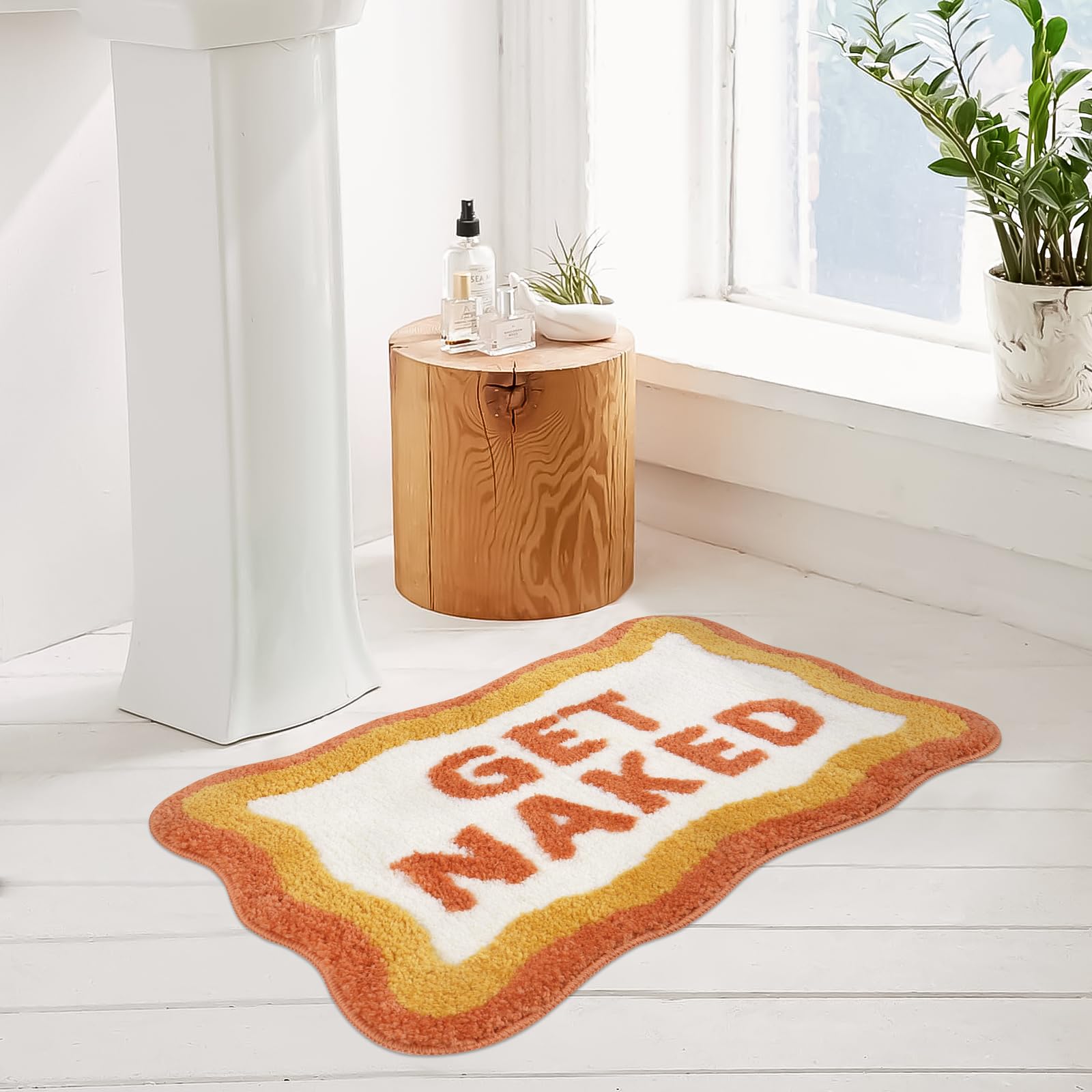 Haocoo Get Naked Bath Mat Cute Bathroom Rugs, Soft Non Slip Irregular Shaped Bath Rug, Microfiber Absorbent Washable Small Rug F