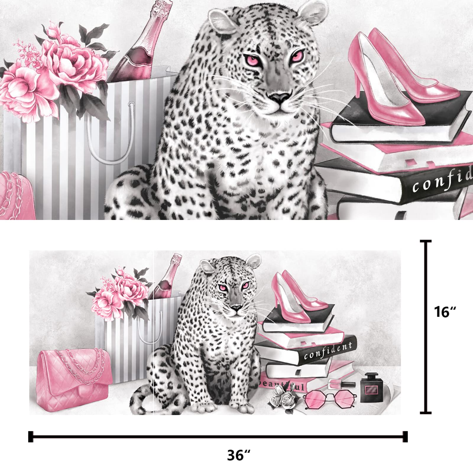 Visual Art Decor Glam Fashion Picture Pink Blush Wall Art Leopard Books High Heel Shoes Perfume Canvas Prints For Modern Home Of