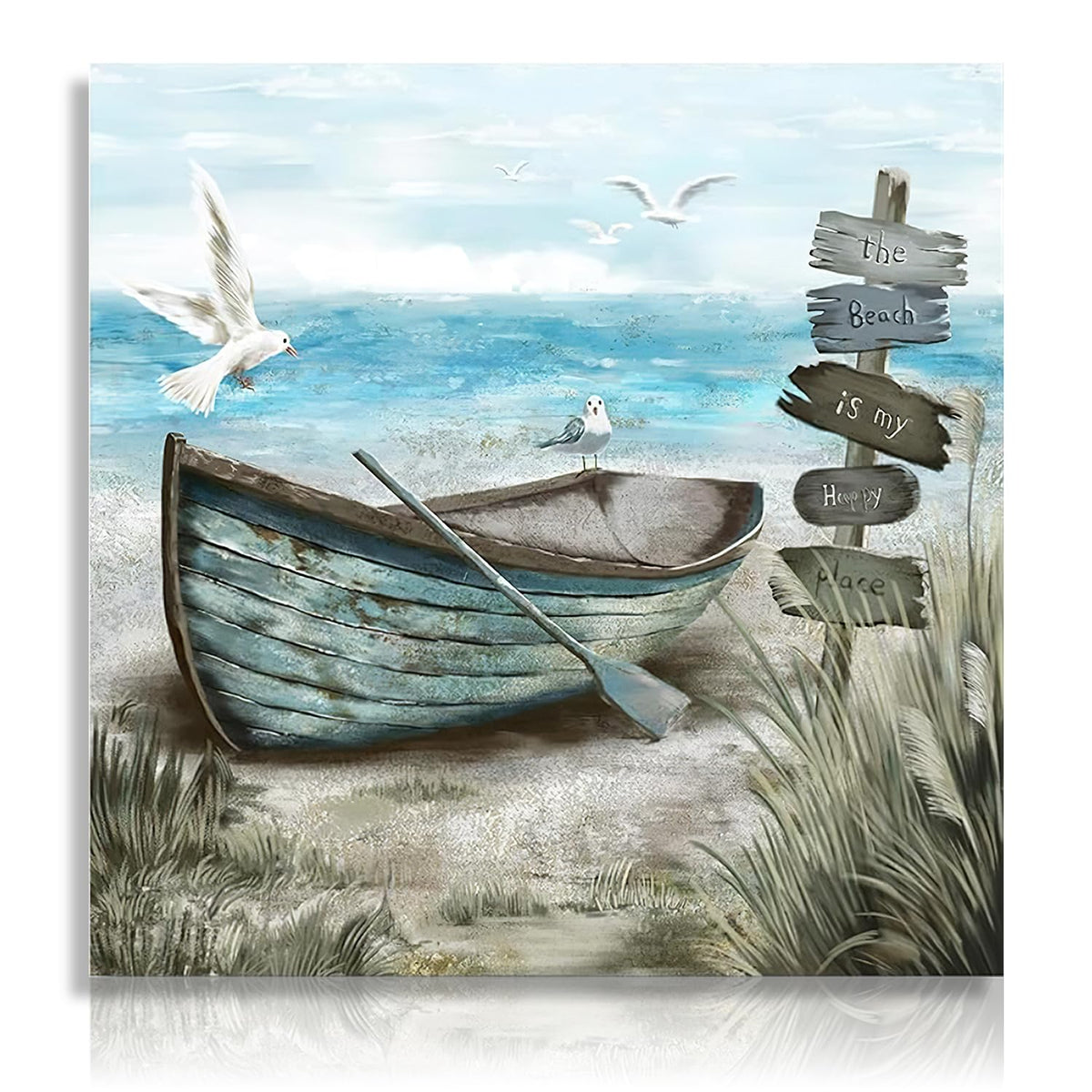 Dazzlewall Bathroom Wall Art Coastal Decor Nautical Boat On Beach Pictures Ocean Seagull Seascape Canvas Artwork For Seashore Be