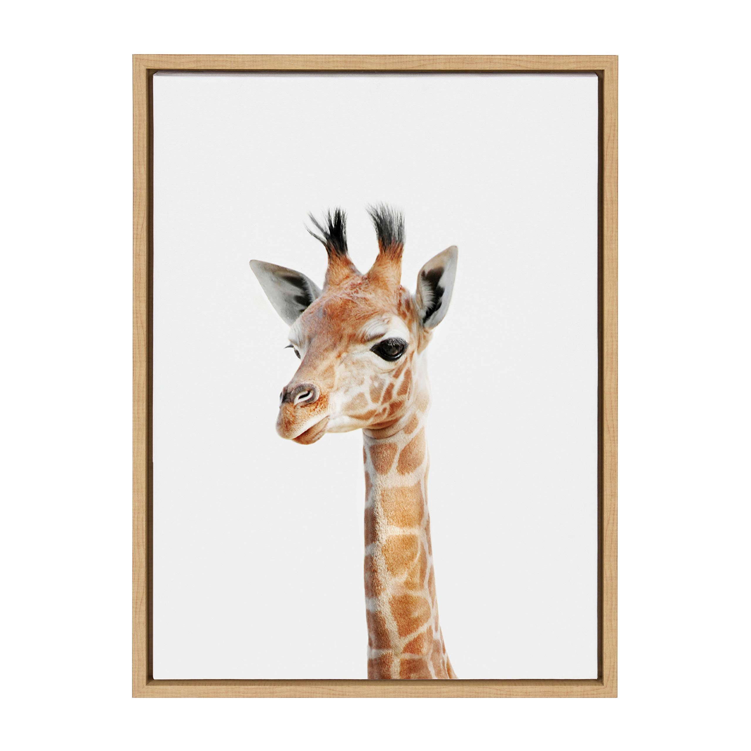 Kate And Laurel Sylvie Baby Giraffe Animal Print Portrait Framed Canvas Wall Art By Amy Peterson, 18X24 Natural