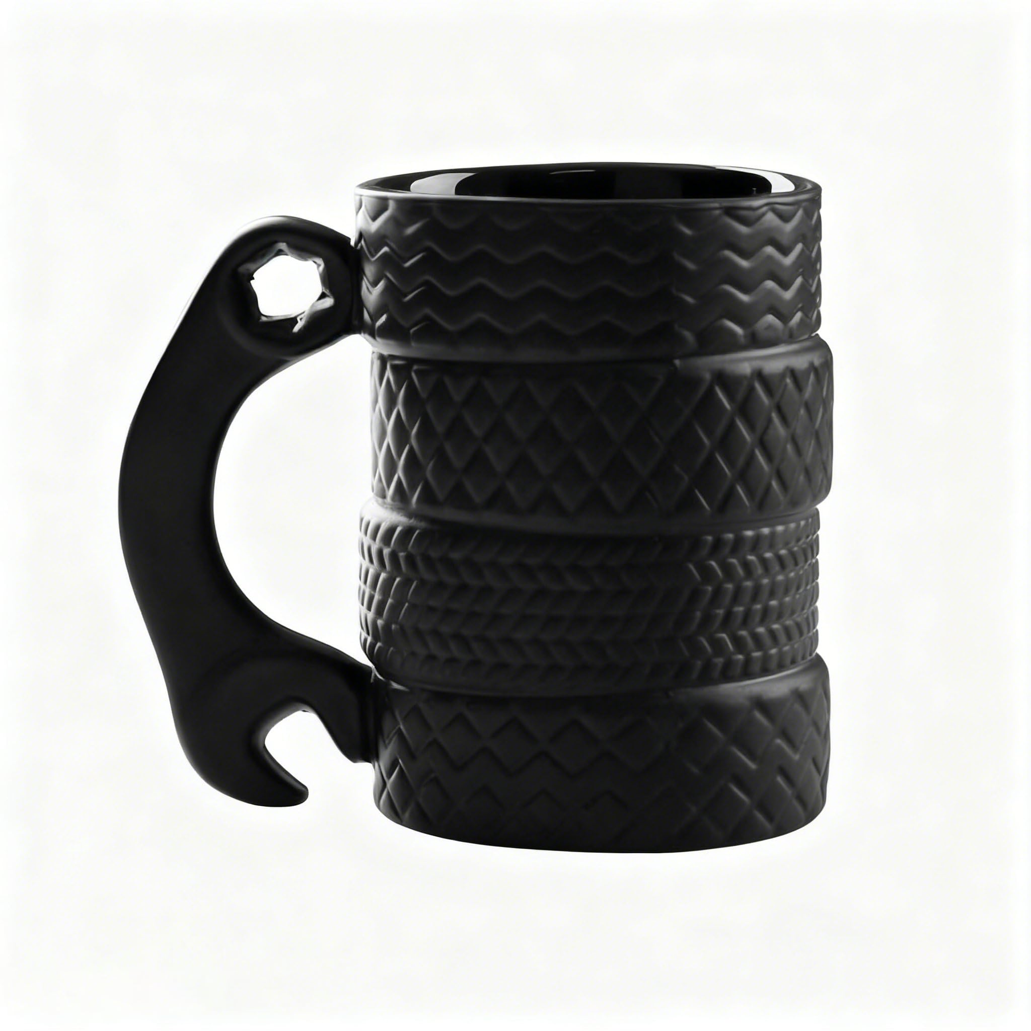 zhydrl Tire Coffee Mug 16 oz, Ceramic Cup with Wrench Handle for Car Fans