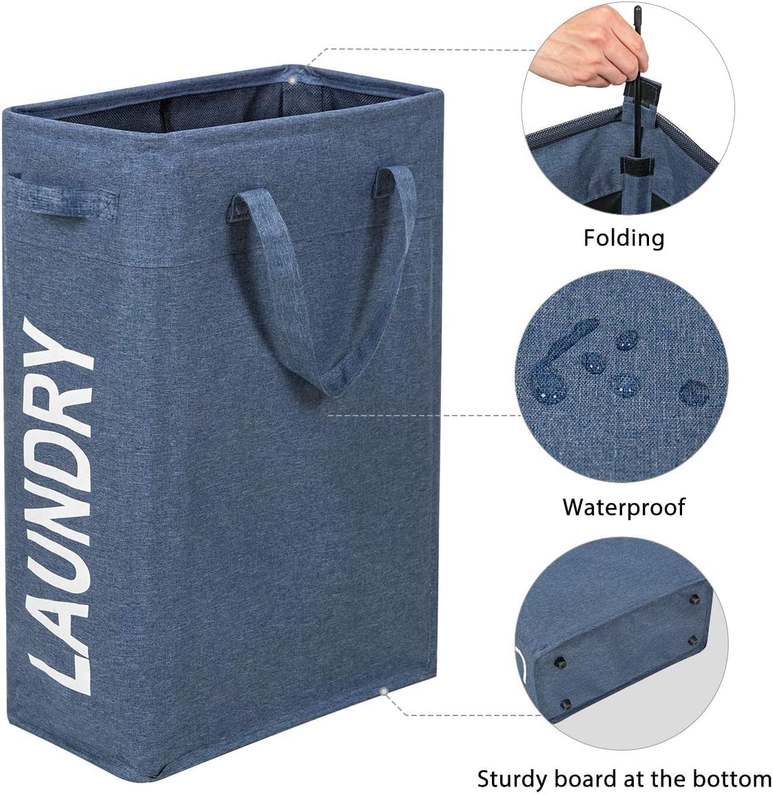 Zero Jet Lag Slim Laundry Hamper Handles Collapsible Laundry Basket Thin Dirty Clothes Basket Narrow Laundry Bag Foldable Dirty