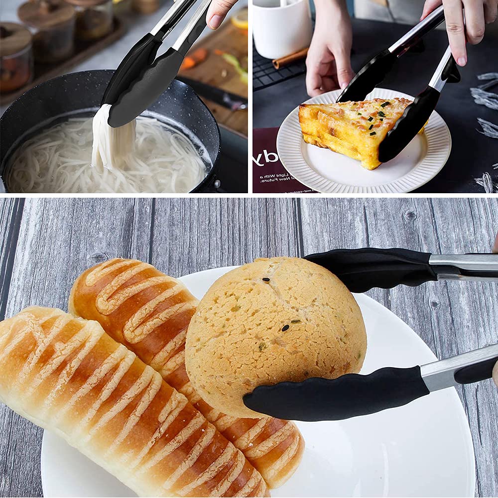 Pharamat Mini Silicone Serving Tongs Set Of 3, Small Kitchen Tongs (7 Inch) With Silicone Tips And Stainless Steel Handle, Cooki
