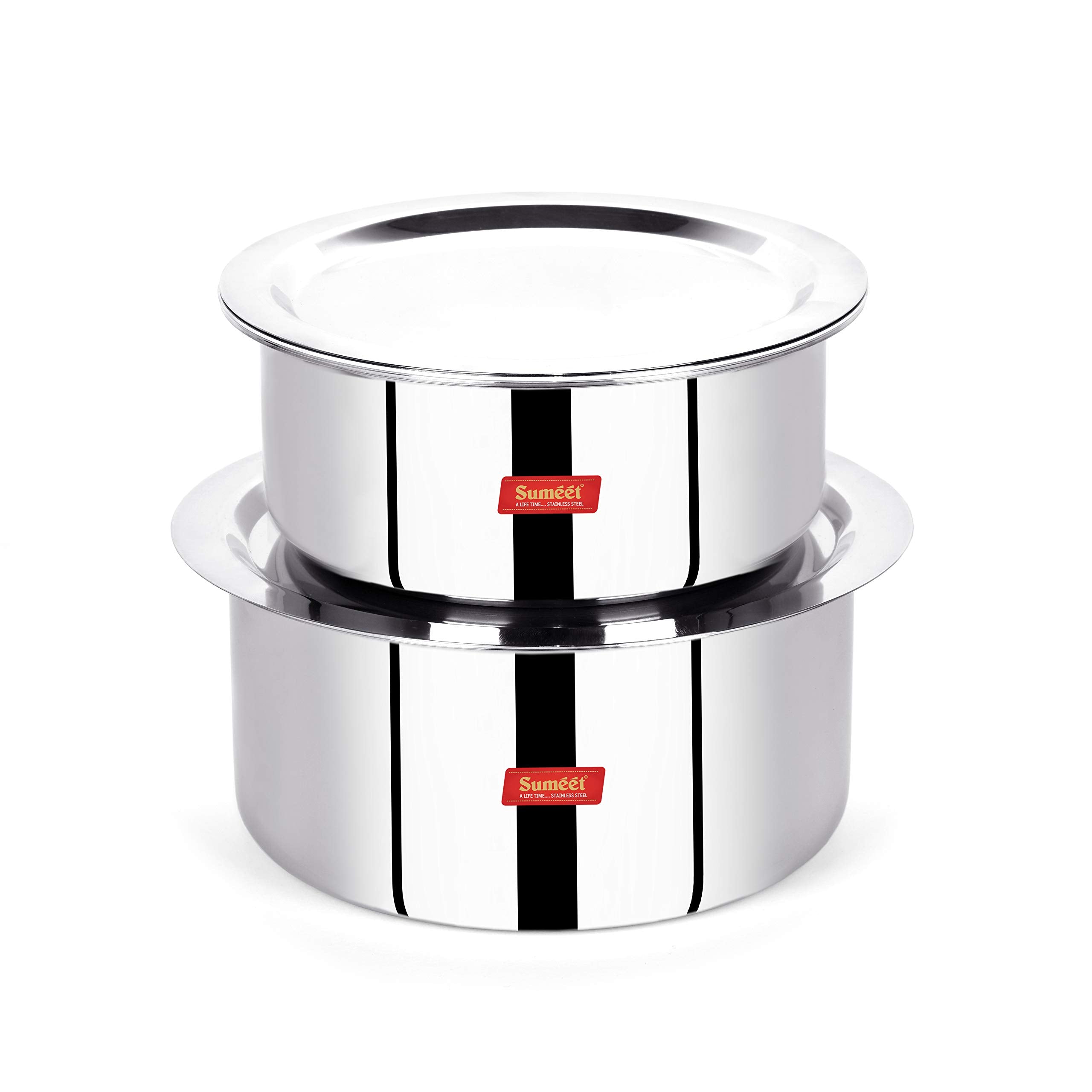 Sumeet Cook Smart Stainless Steel TriPly Steel-Aluminium-Steel - 3 Layers Tope Set of 2Pcs with Lid - No. 20 (3liter  20Cm)  No. 22 (4 Liter  22Cm)