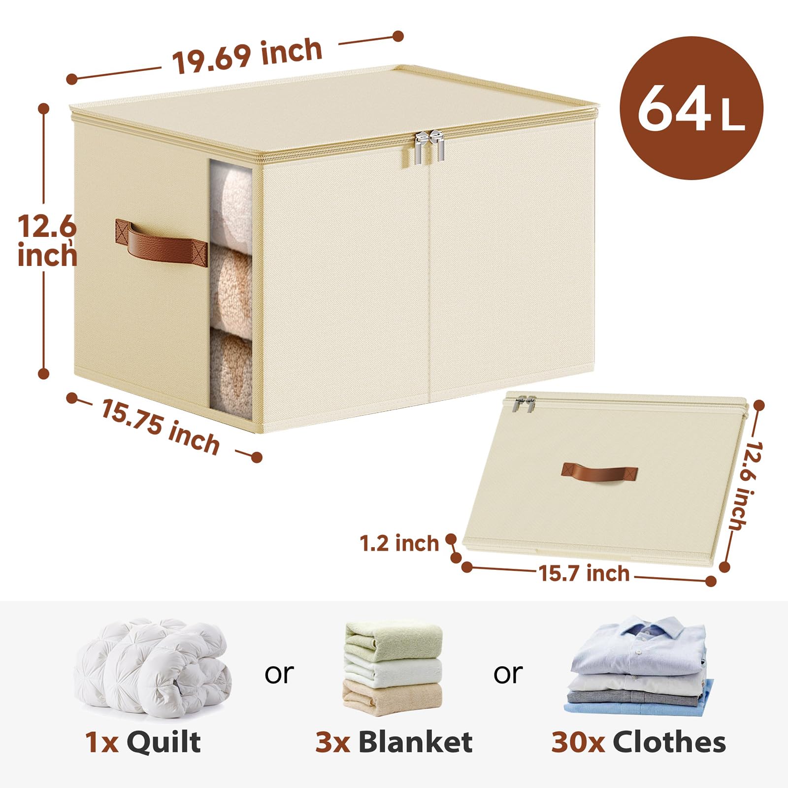 KitHero Large Clothes Storage Bins with Sturdy Frame, Foldable Clothing Organizer Box, Sweater Storage Cube with Lids and Zipper