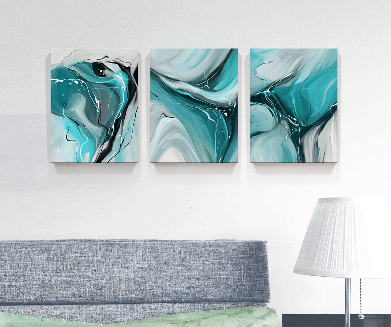 Canvas Painting Abstract Wall Art Teal Wall Art Living Room Canvas Wall Art Bedroom Wall Art Bathroom Wall Art Abstract Watercolor Home Decor Kitchen Poster Art 12x16 Inch/Set of 3 Wall Decor Painting
